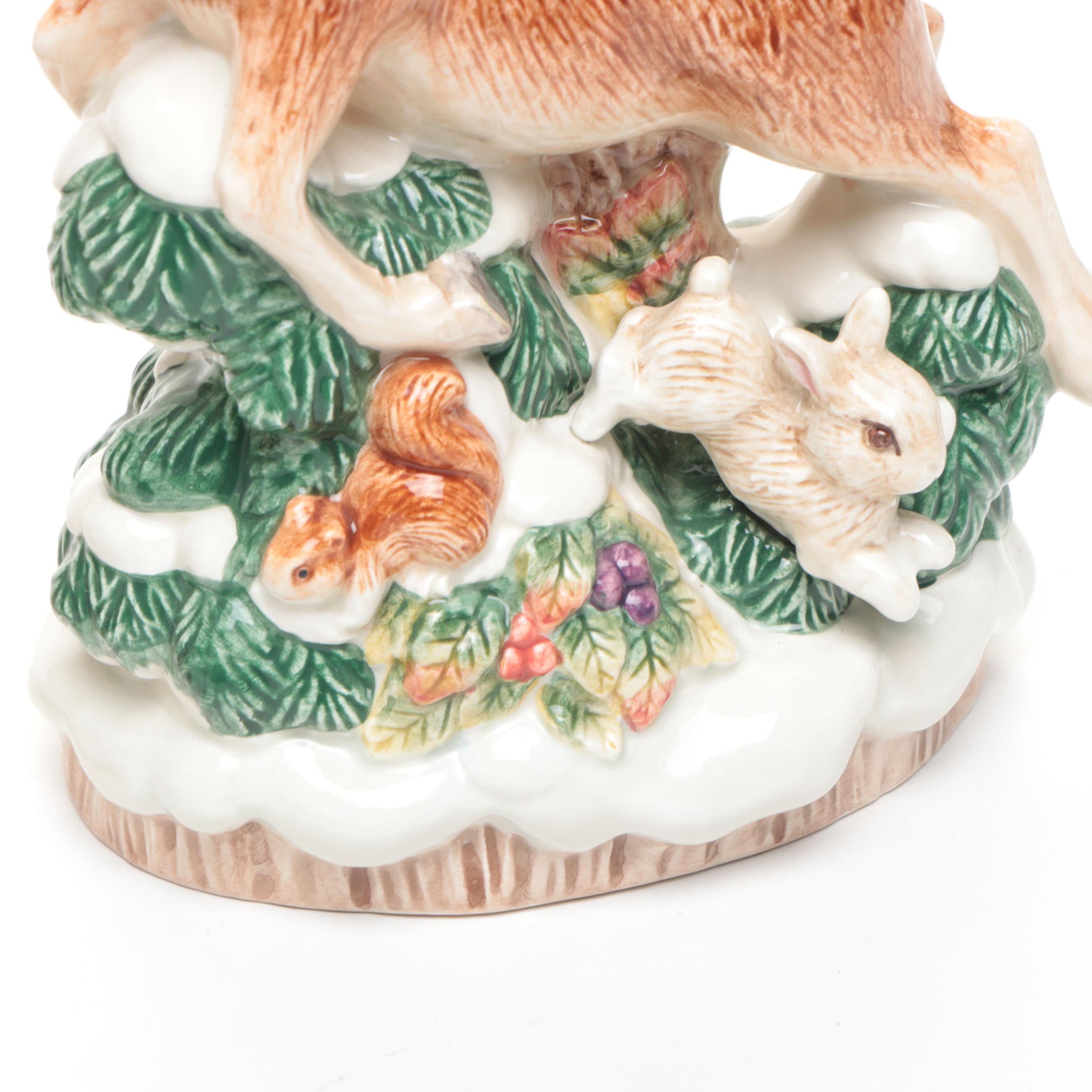 Fitz & Floyd Reindeer Candlesticks with "Jolly Ole Saint Nick" Cookie Jar