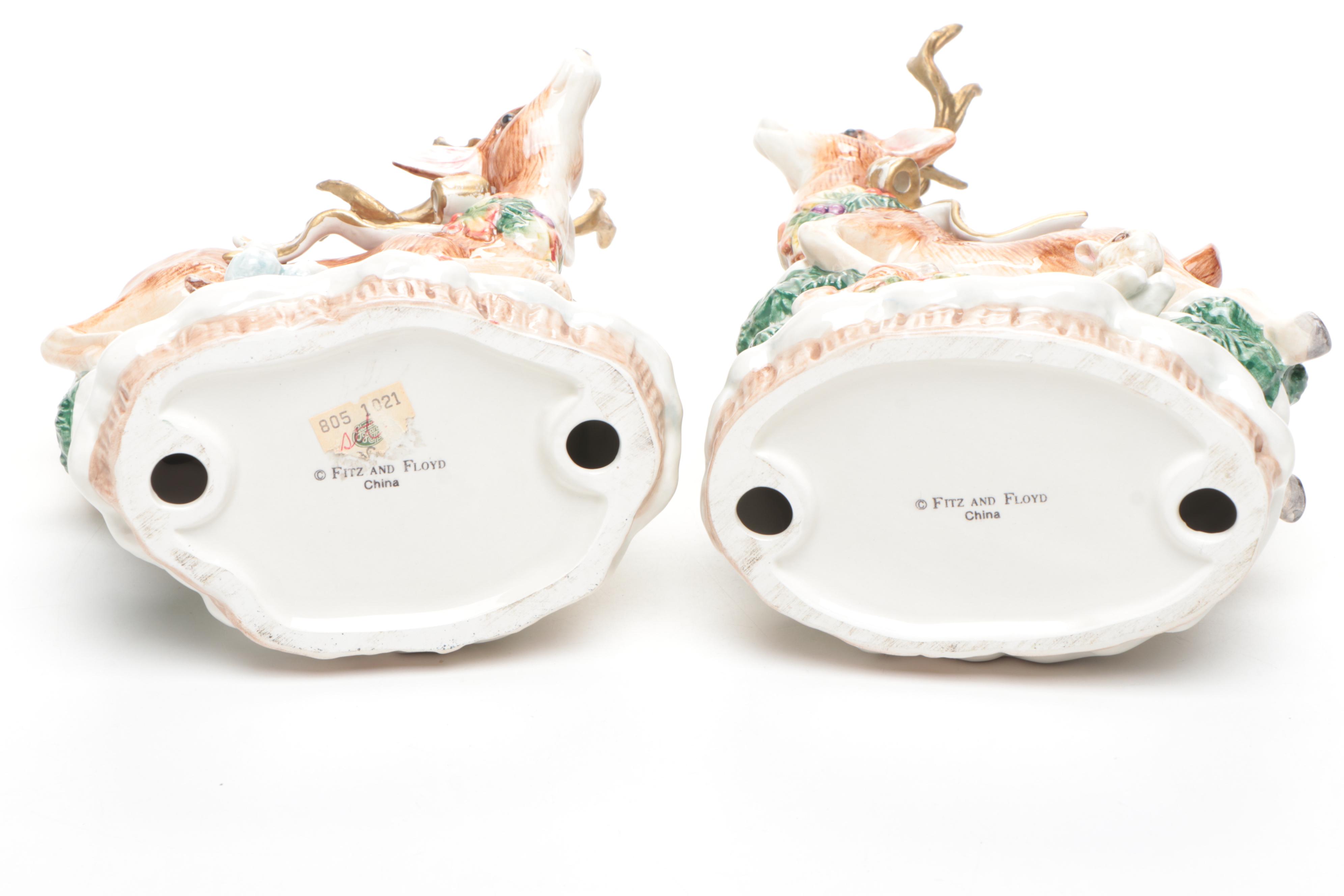 Fitz & Floyd Reindeer Candlesticks with "Jolly Ole Saint Nick" Cookie Jar