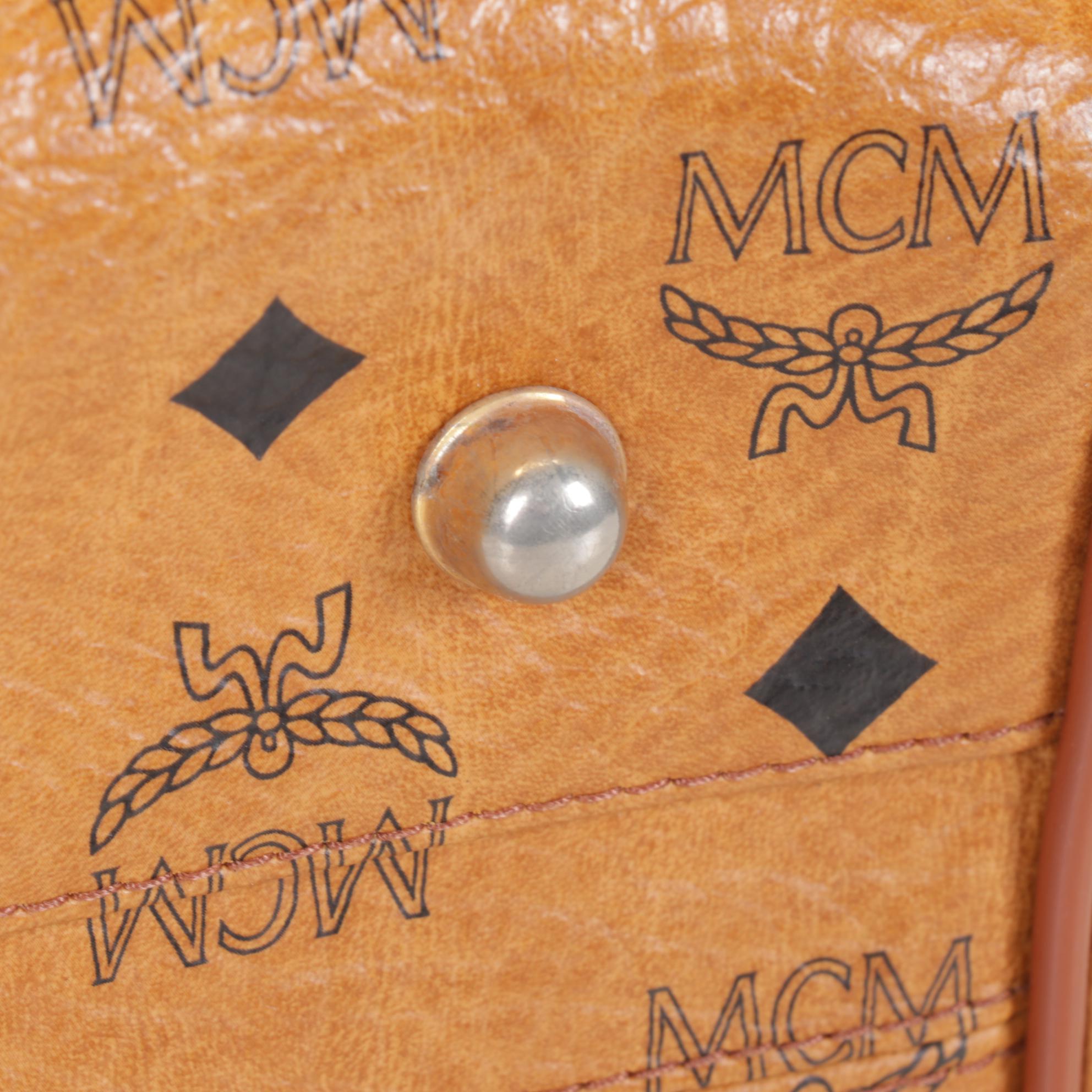 MCM Medium Boston Bag in Cognac Visetos Canvas & Leather