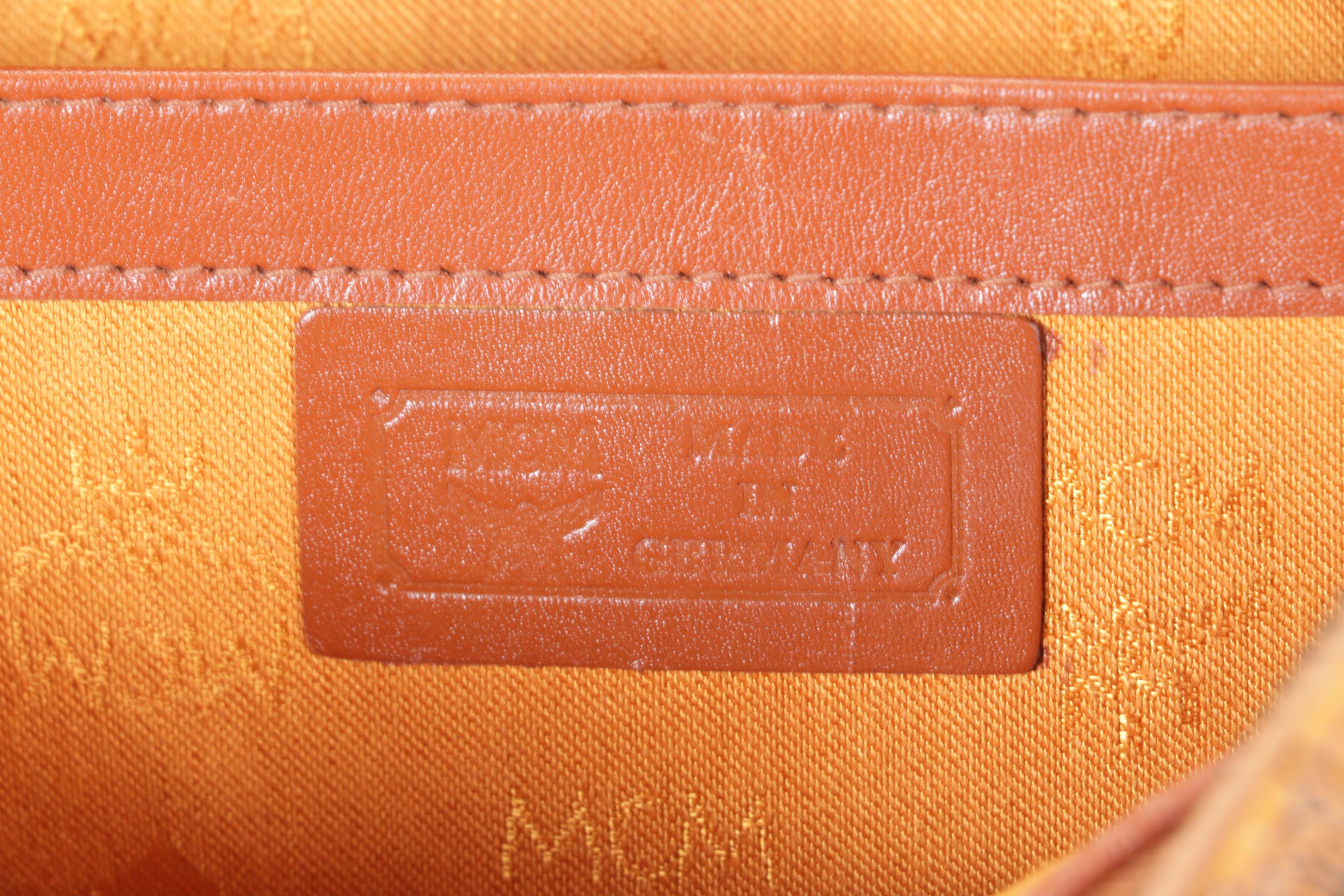 MCM Medium Boston Bag in Cognac Visetos Canvas & Leather