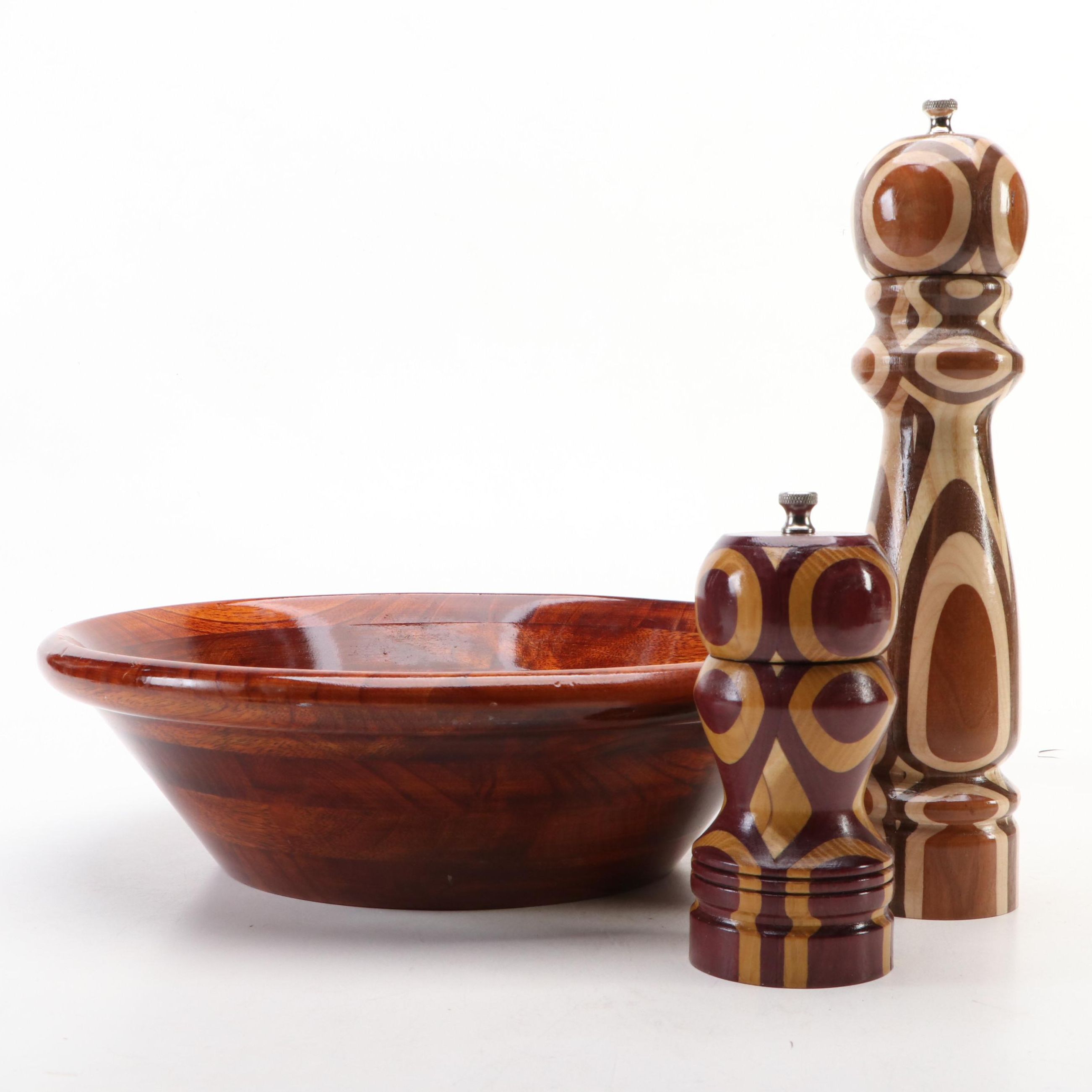 Segmented Wood Pepper Mill and Turned Wood Bowl