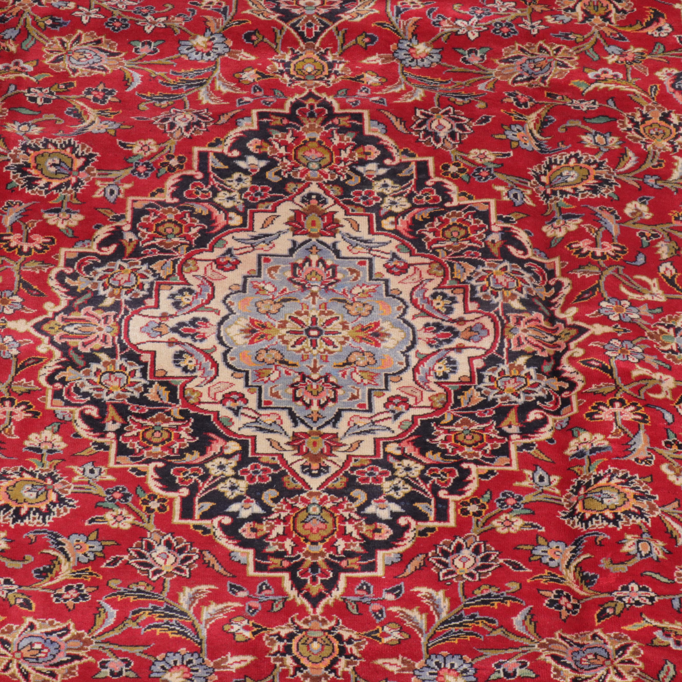 9' x 12'7 Hand-Knotted Persian Kashan Room-Sized Rug