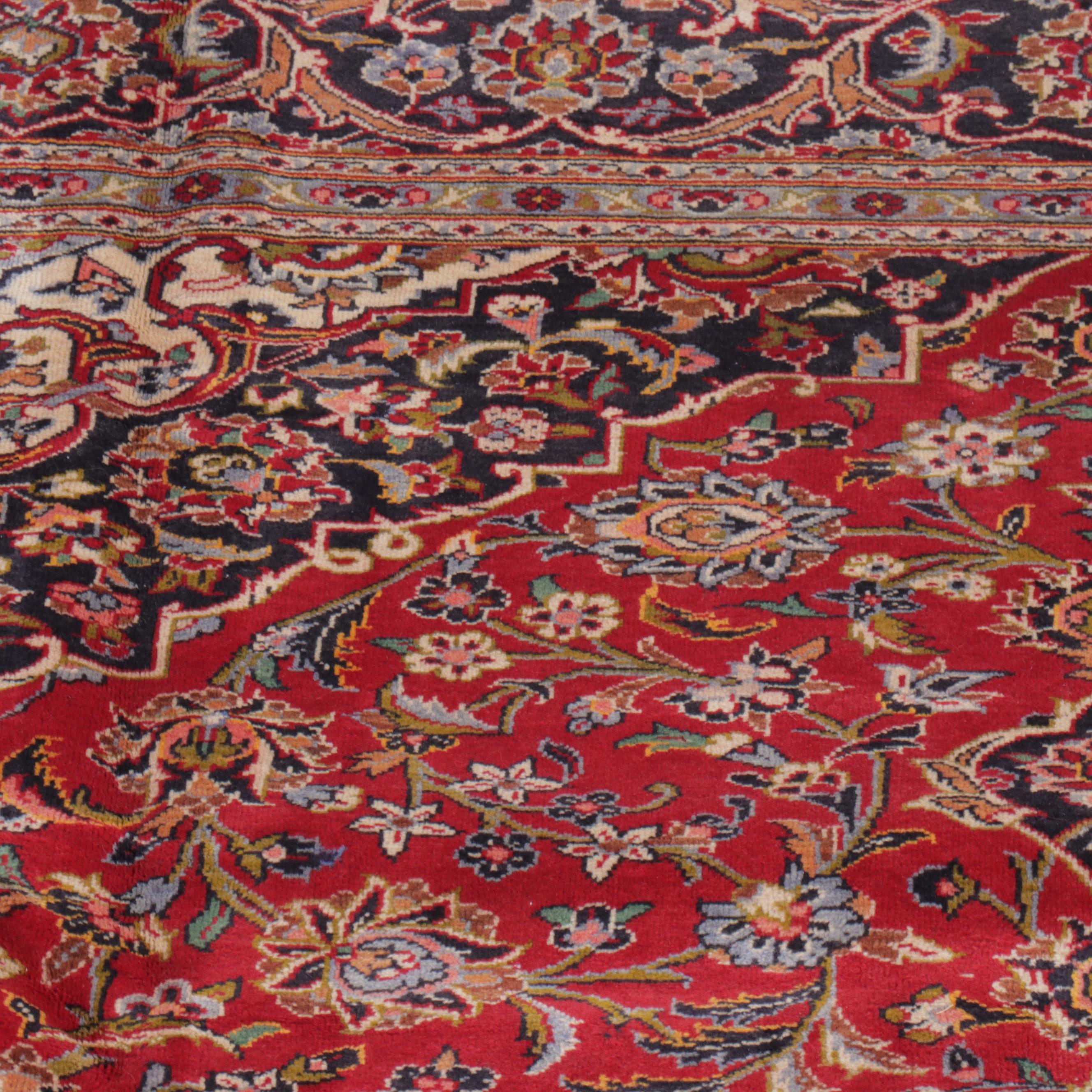 9' x 12'7 Hand-Knotted Persian Kashan Room-Sized Rug