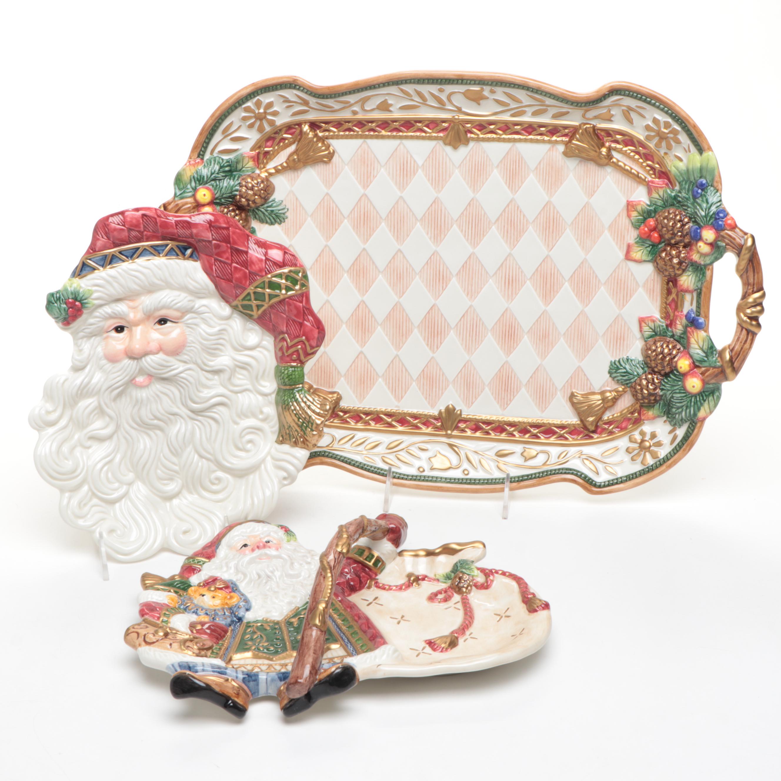 Fitz & Floyd "Jolly Ole St. Nick" Ceramic Serveware