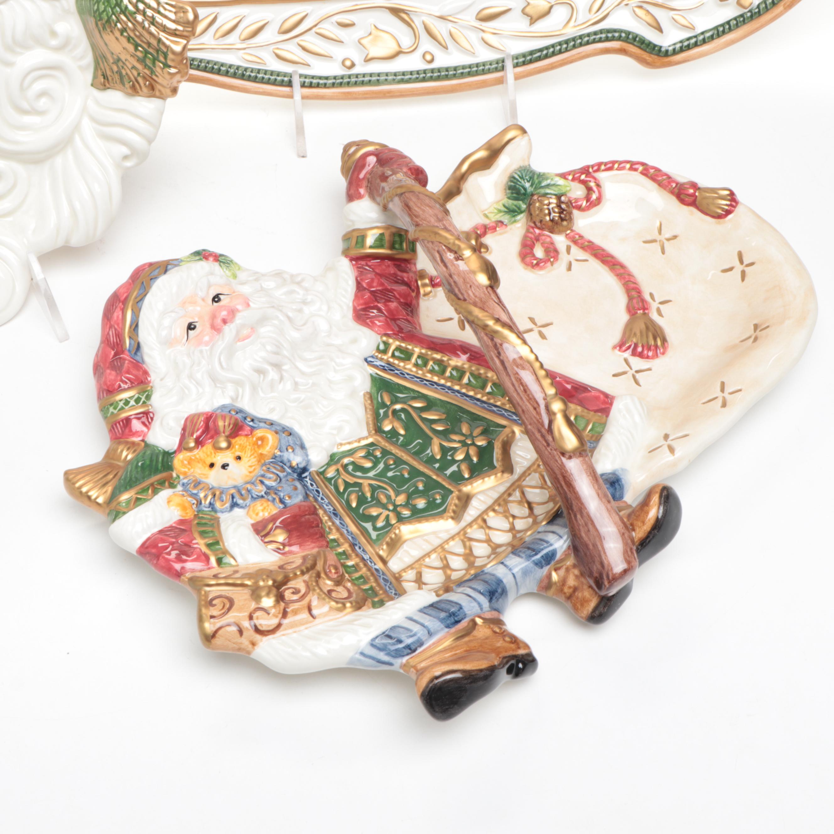 Fitz & Floyd "Jolly Ole St. Nick" Ceramic Serveware