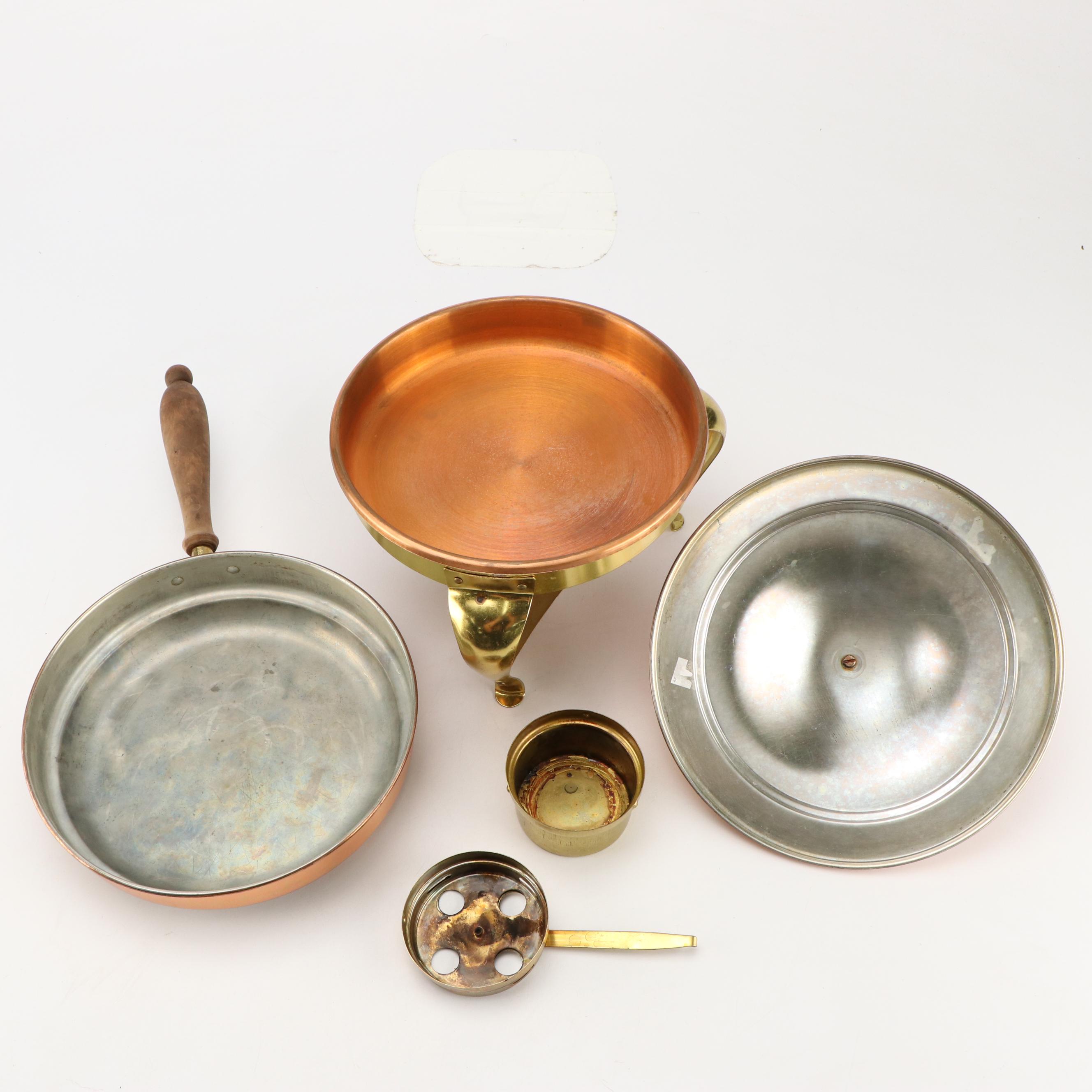 Mid Century Modern Style Copper and Brass Long Handled Chafing Dish