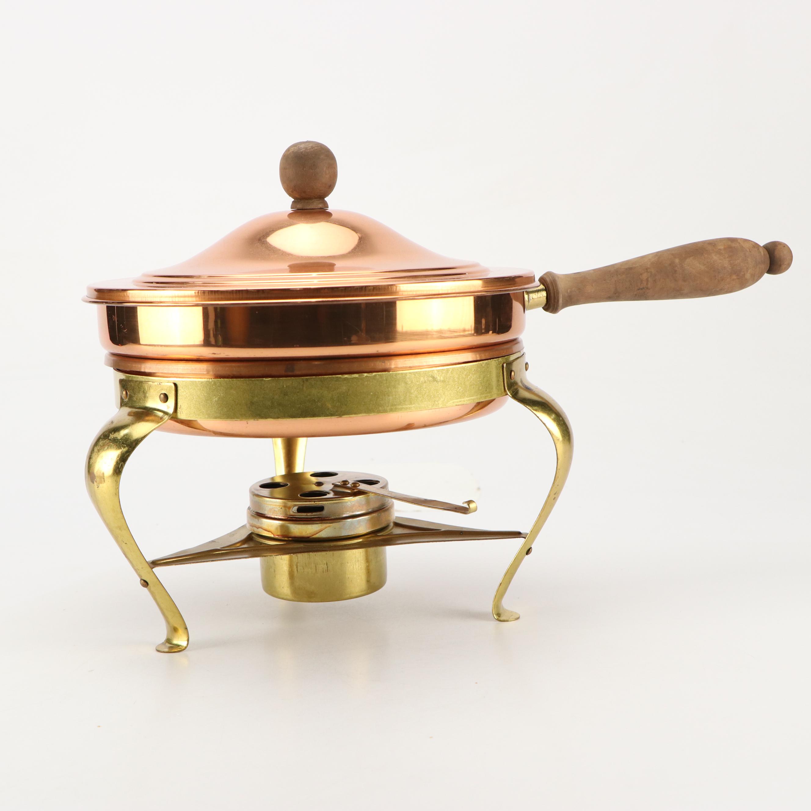 Mid Century Modern Style Copper and Brass Long Handled Chafing Dish