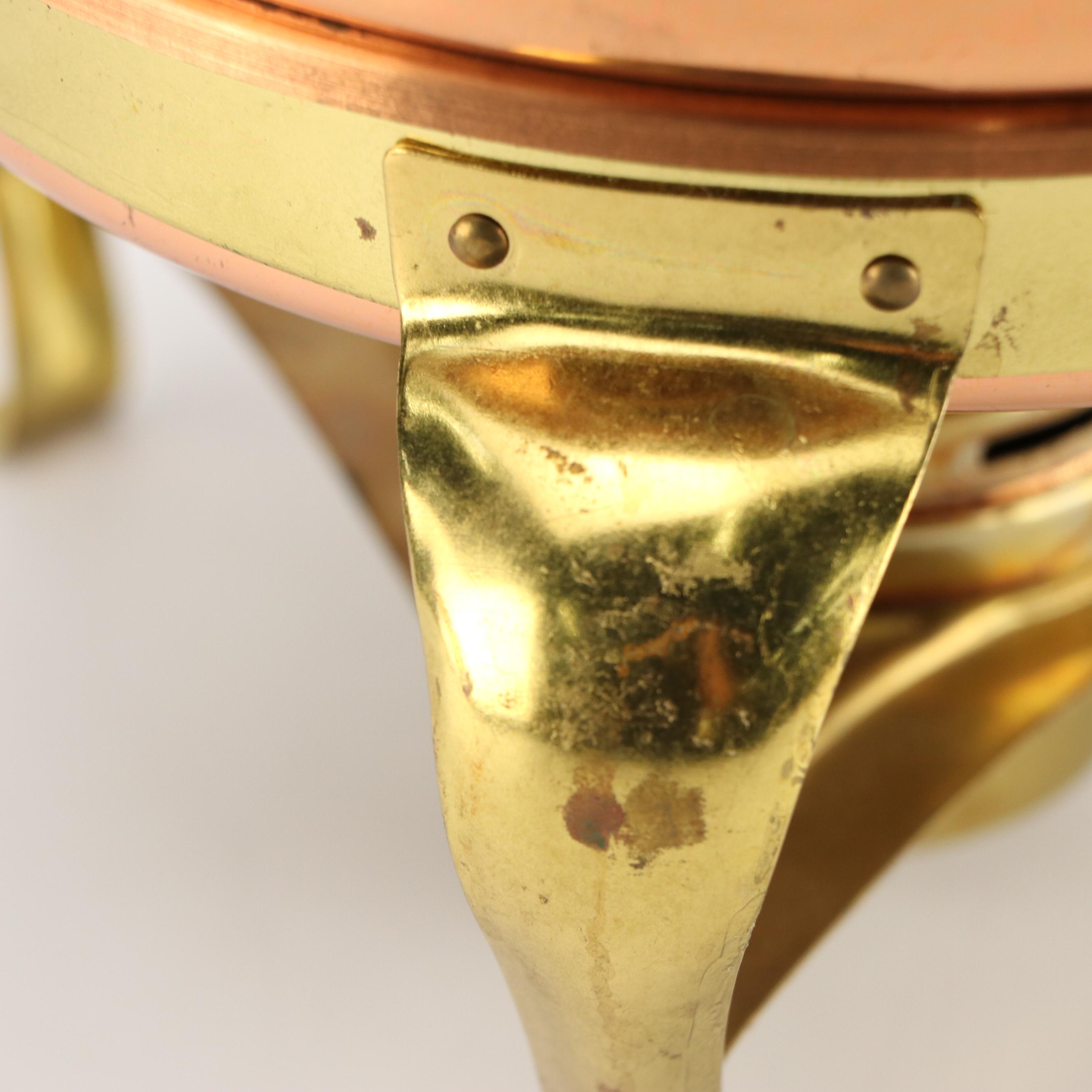 Mid Century Modern Style Copper and Brass Long Handled Chafing Dish