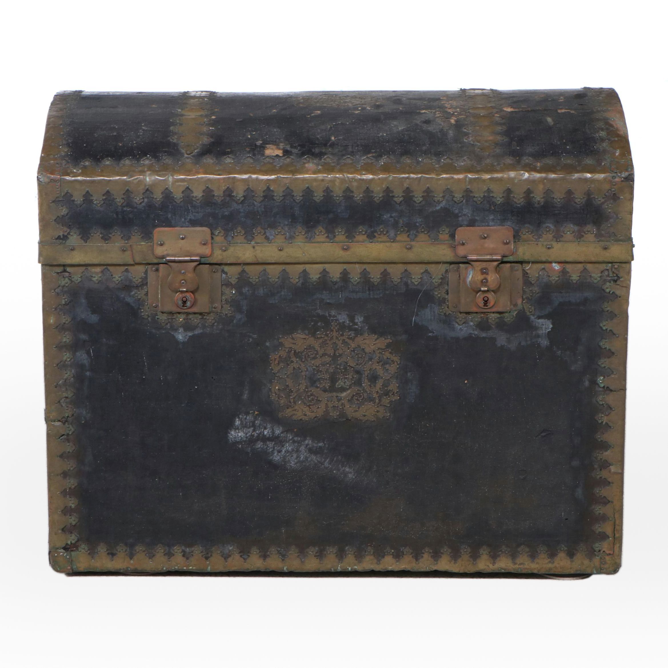 Victorian Leather Covered and Brass Accented Trunk, Late 19th Century