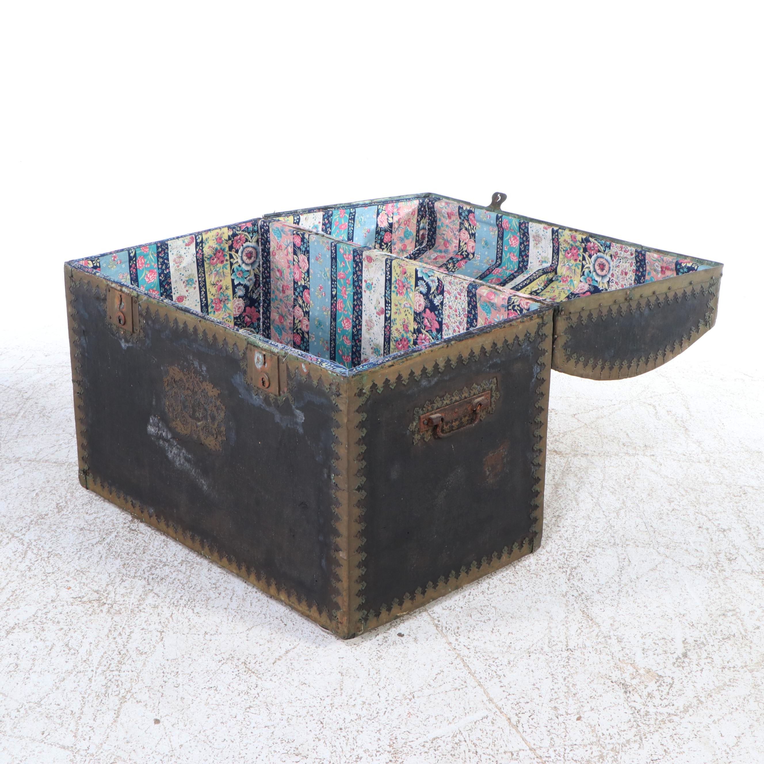 Victorian Leather Covered and Brass Accented Trunk, Late 19th Century