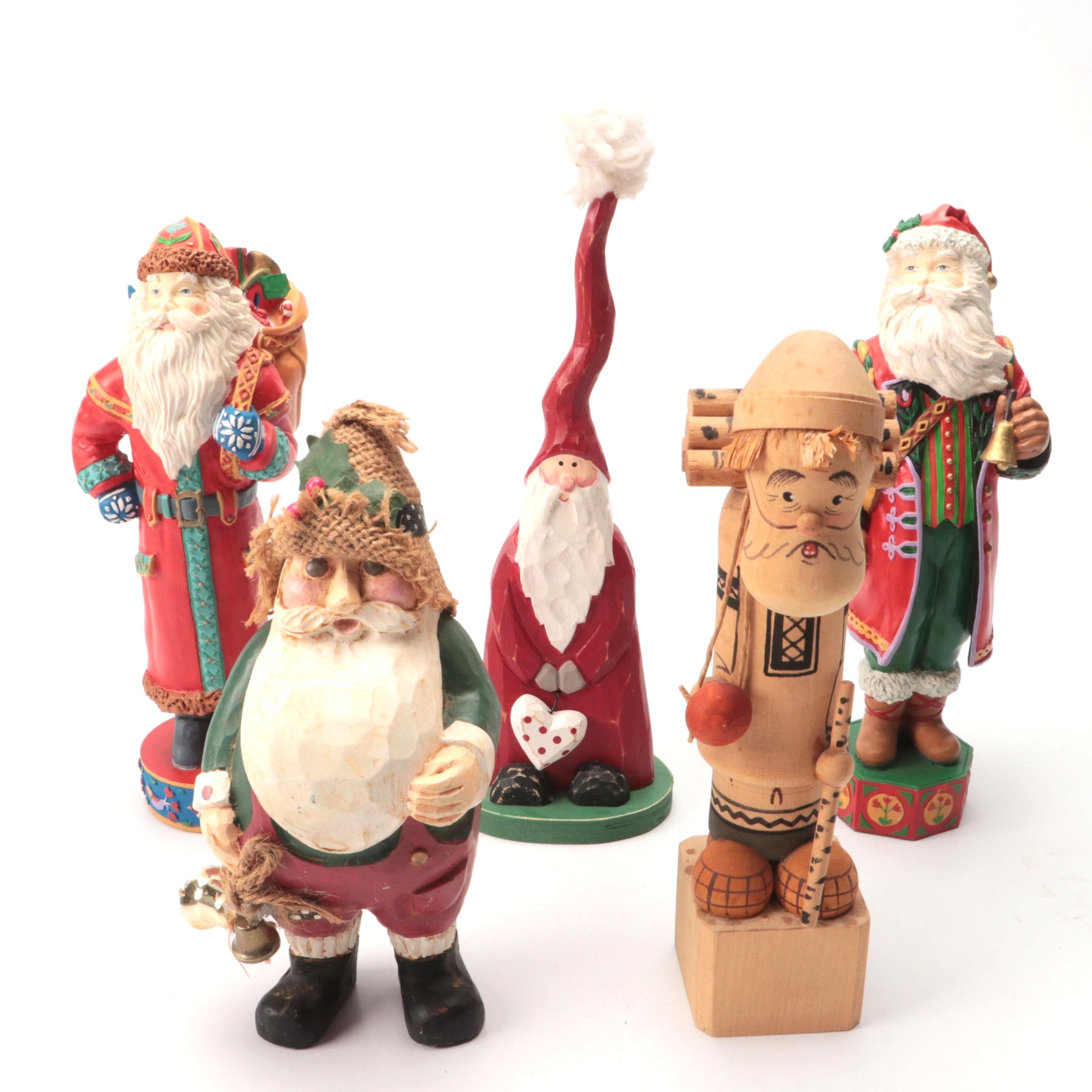 Russian Hand-Carved Folk Art Grandfather Frost with Santa Collection