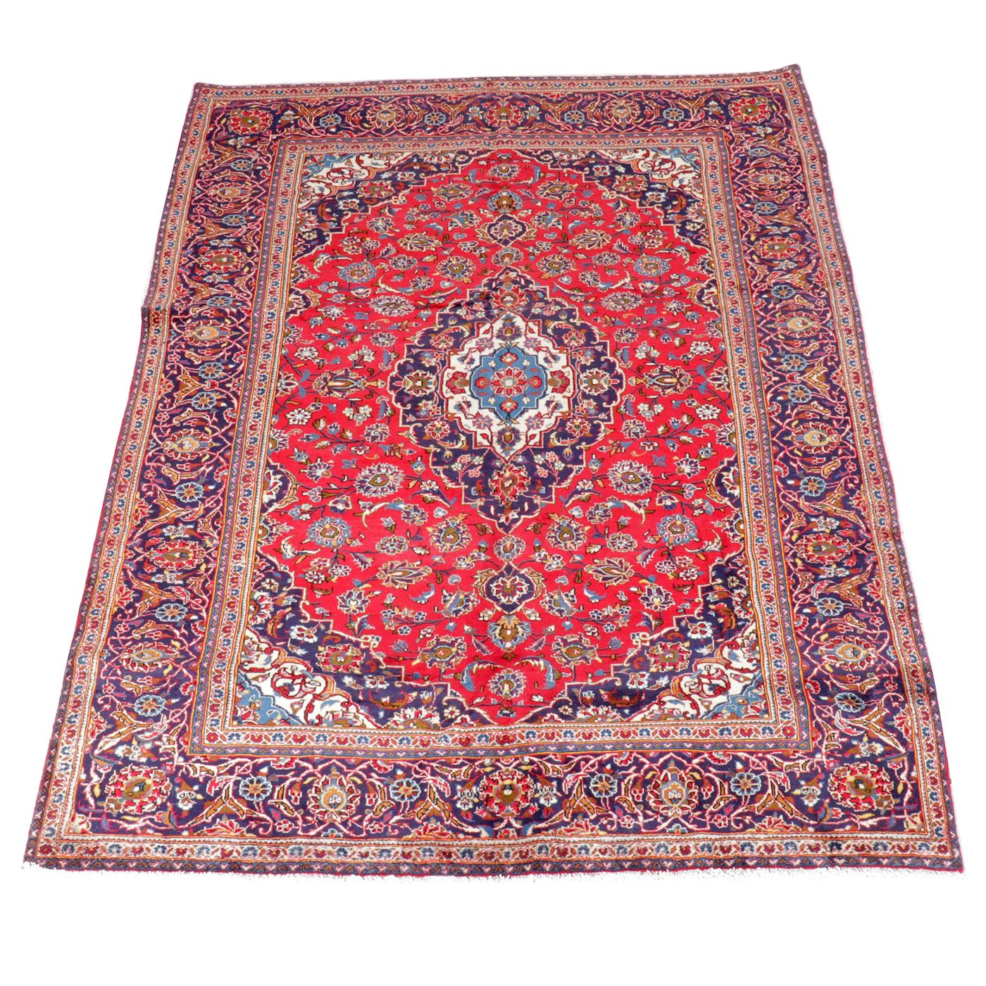6'6 x 9'5 Hand-Knotted Persian Kashan Area Rug