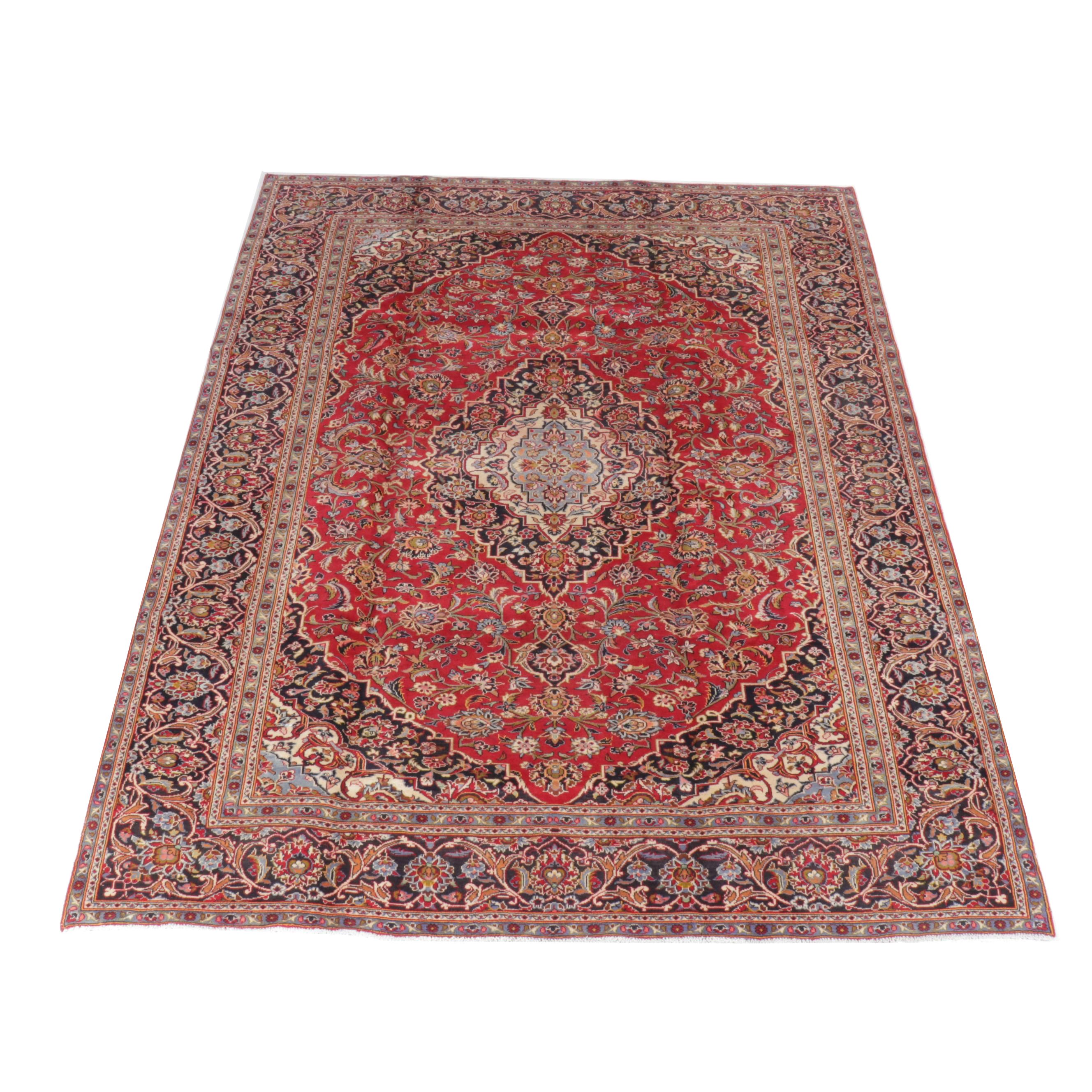 9' x 12'7 Hand-Knotted Persian Kashan Room-Sized Rug