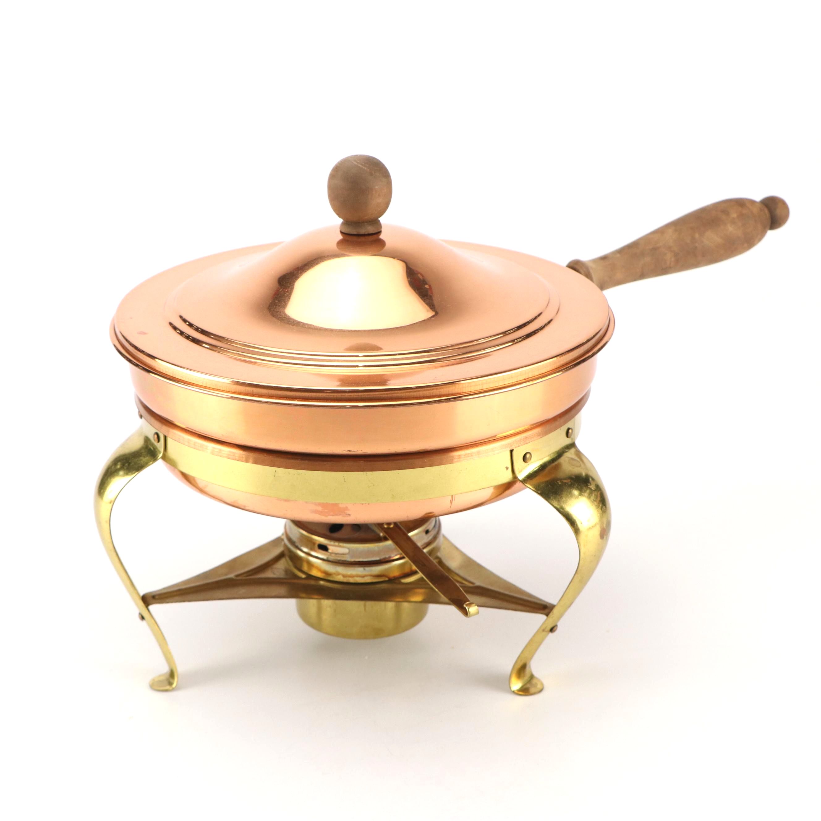 Mid Century Modern Style Copper and Brass Long Handled Chafing Dish