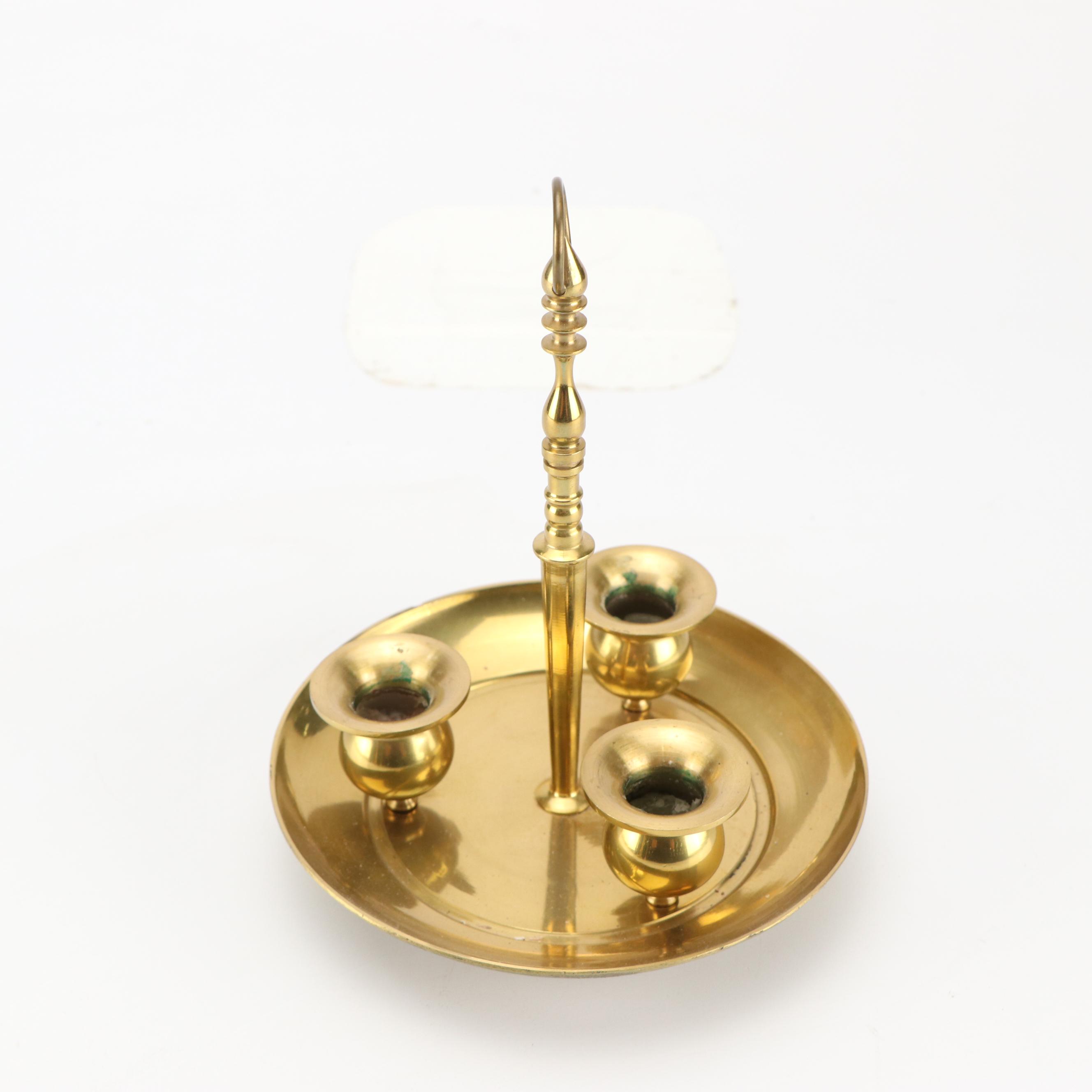 Georgian Style Brass Candlesticks with Lidded Brass Box