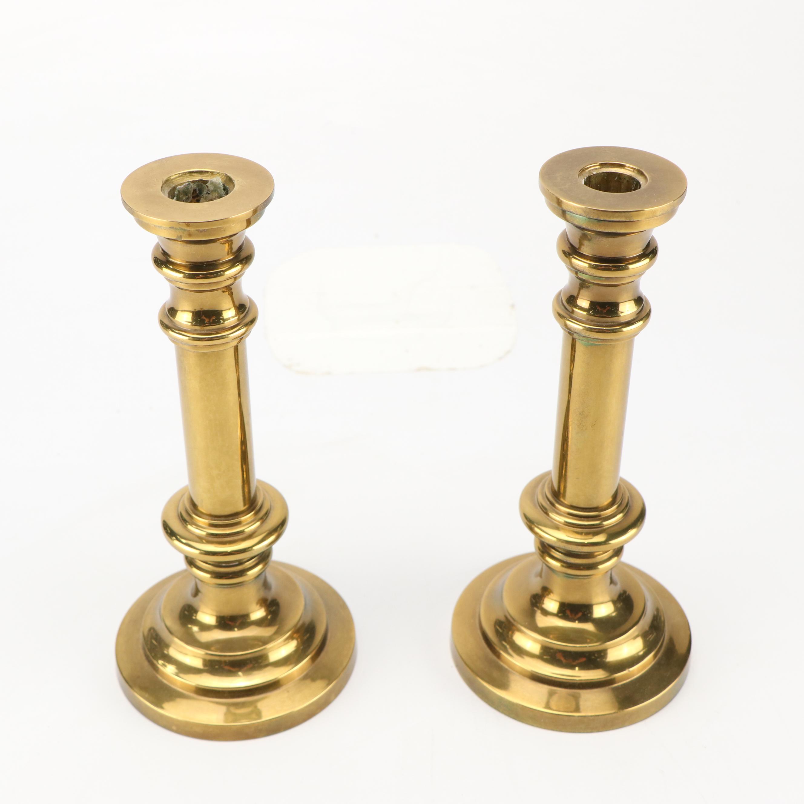 Georgian Style Brass Candlesticks with Lidded Brass Box