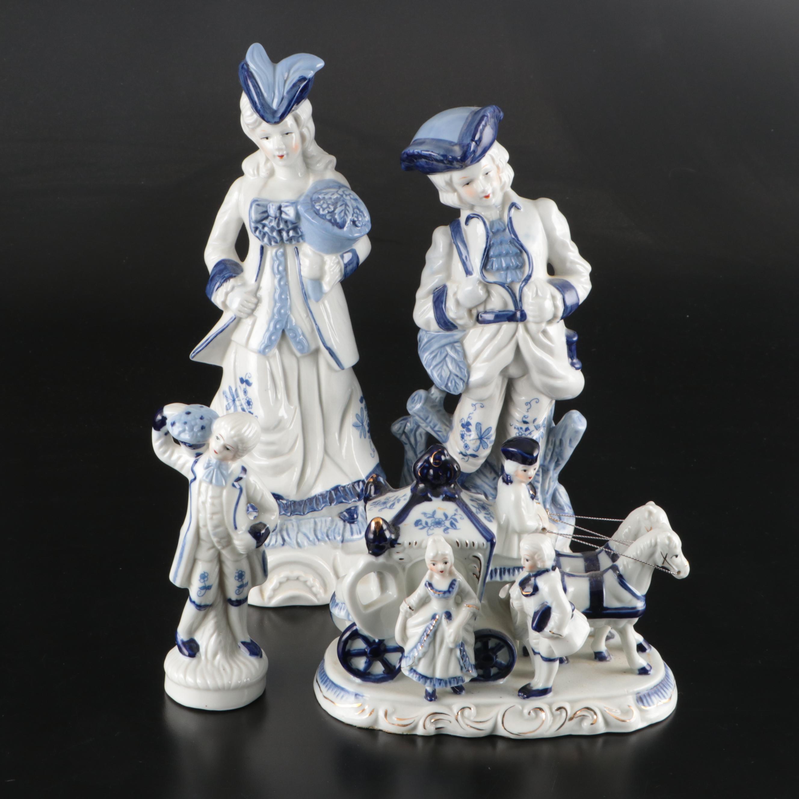 Sophia-Ann Blue and White French Style Porcelain Figurines