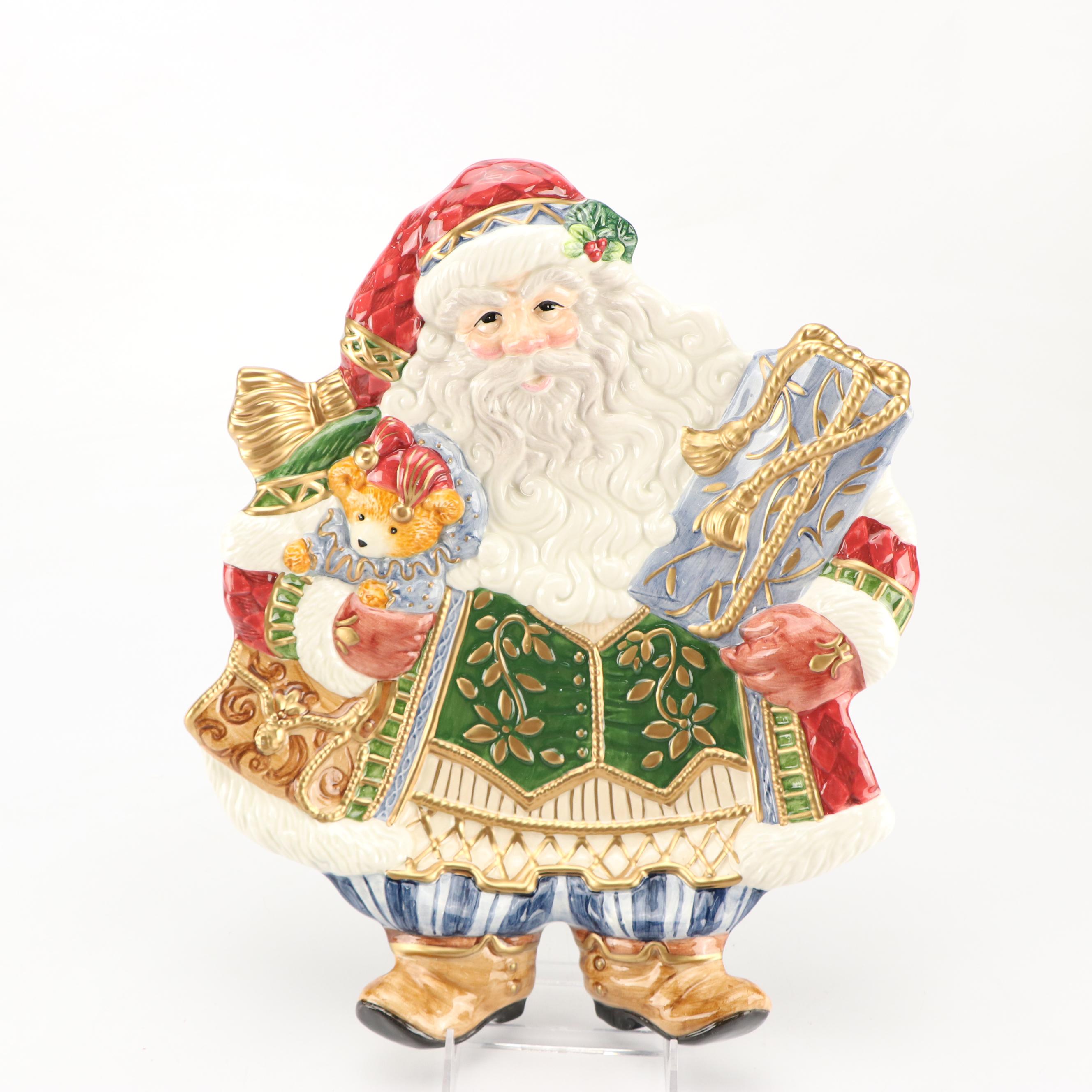 Fitz & Floyd "Jolly Ole St. Nick" Ceramic Figurative Jars and Plates