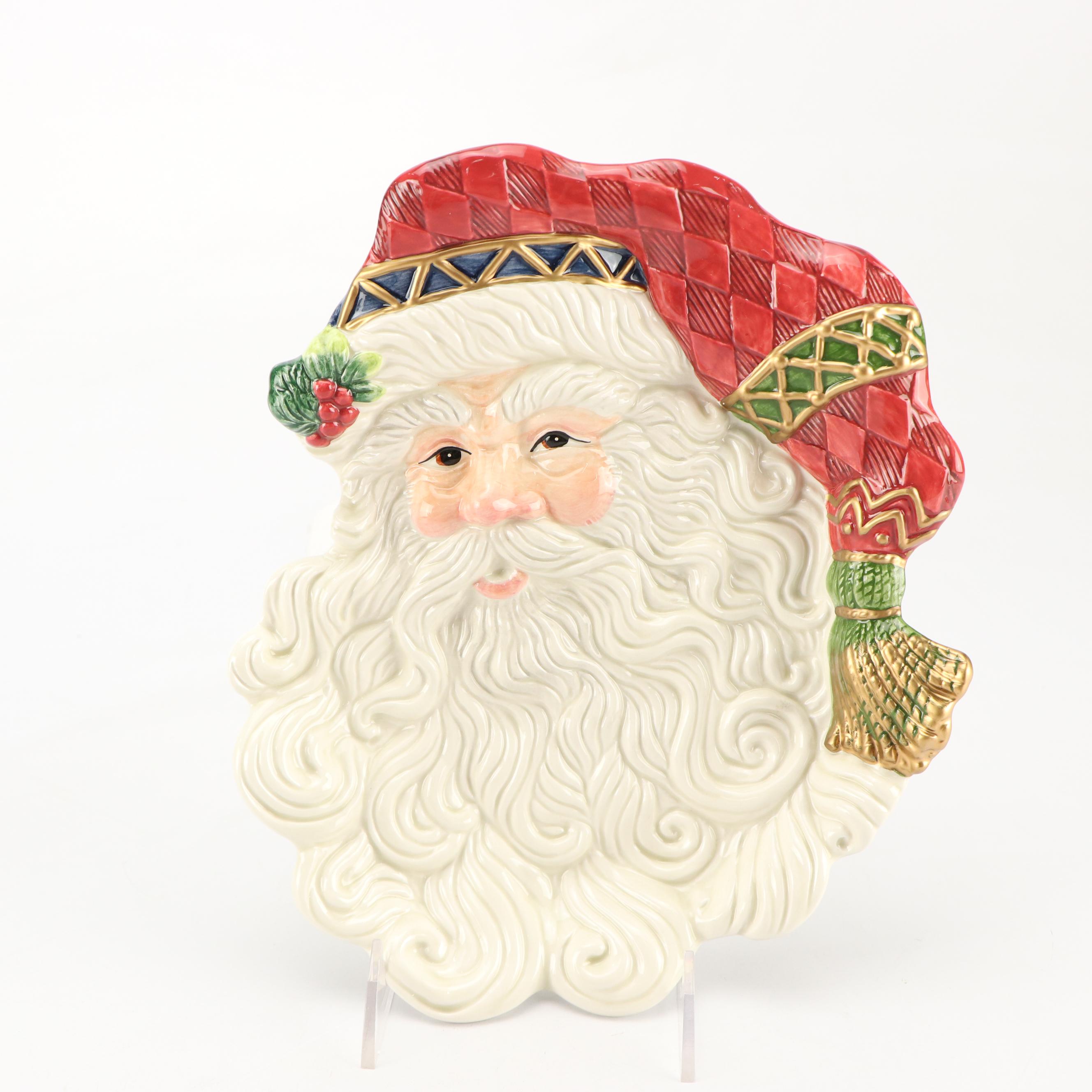 Fitz & Floyd "Jolly Ole St. Nick" Ceramic Figurative Jars and Plates