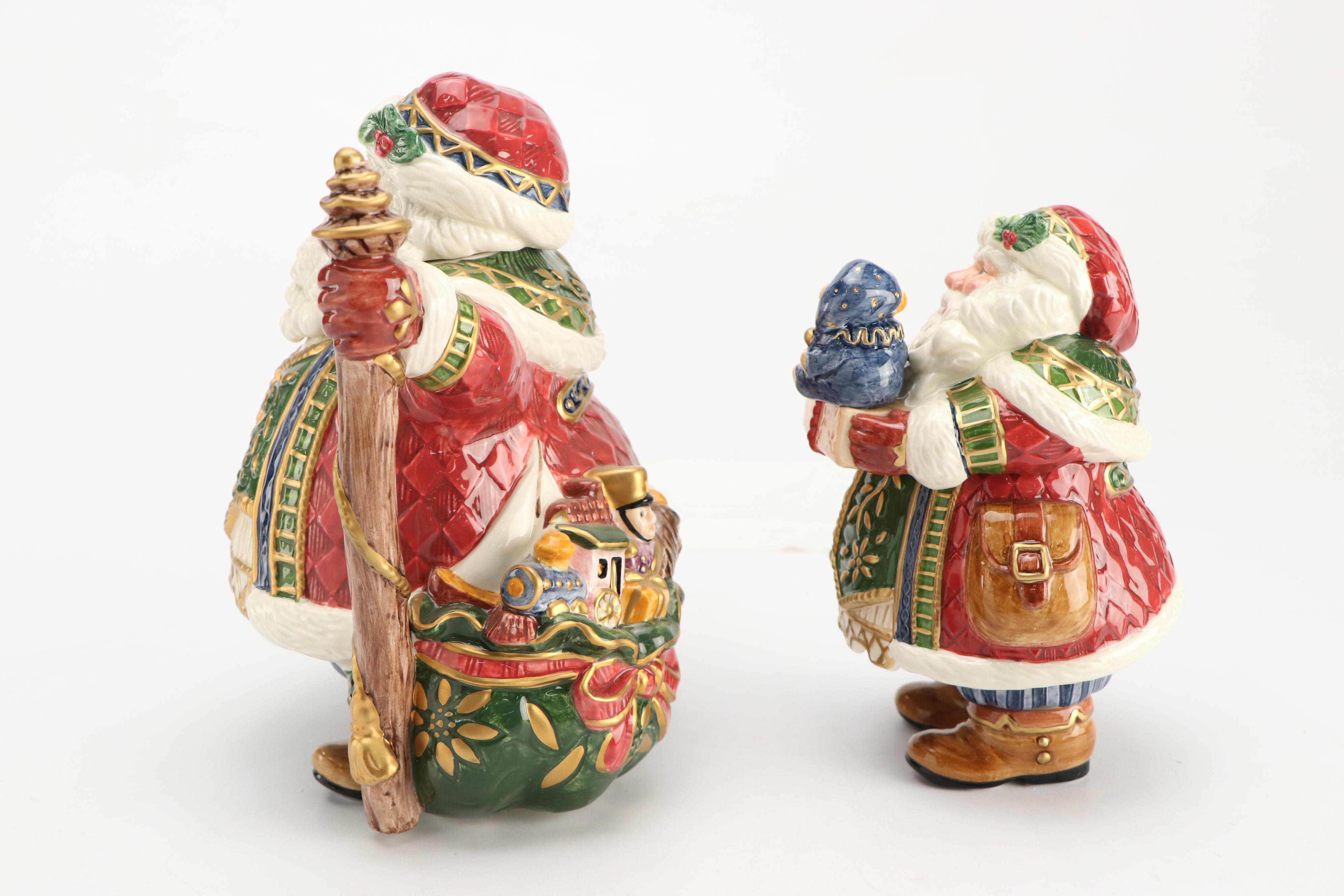 Fitz & Floyd "Jolly Ole St. Nick" Ceramic Figurative Jars and Plates