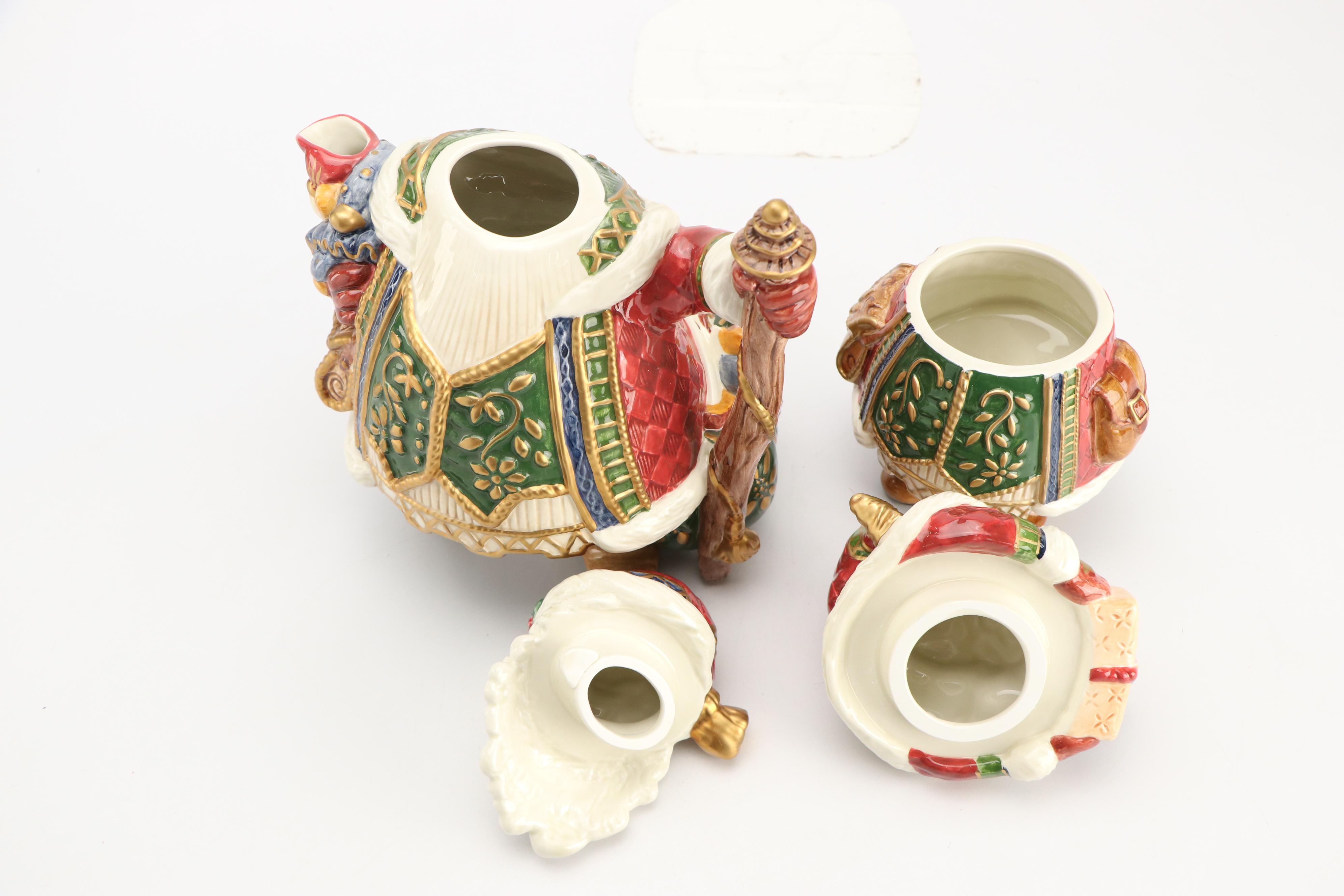 Fitz & Floyd "Jolly Ole St. Nick" Ceramic Figurative Jars and Plates