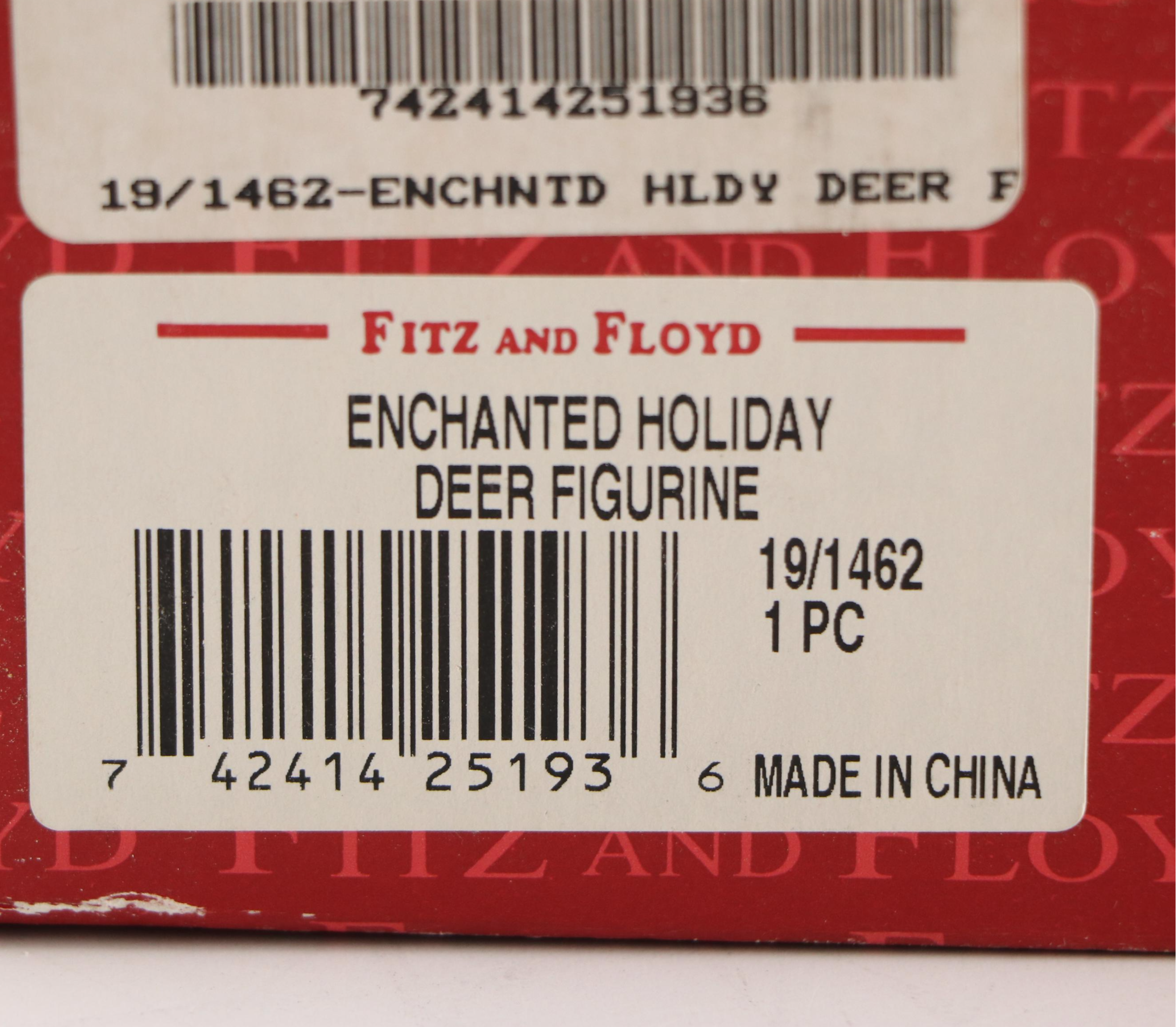 Fitz & Floyd "Enchanted Holiday" Ceramic Reindeer and Resin Music Box