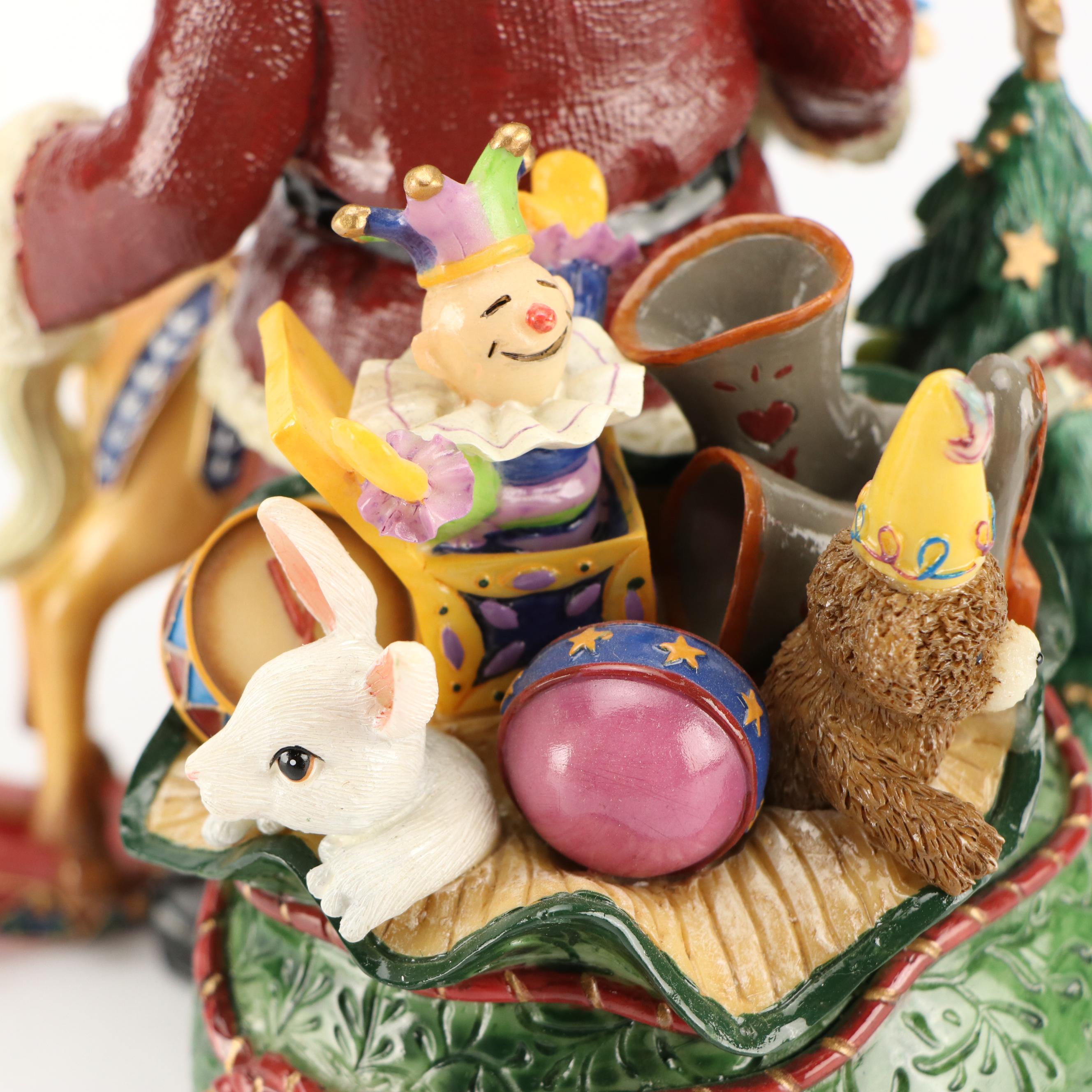 Fitz & Floyd "Enchanted Holiday" Ceramic Reindeer and Resin Music Box
