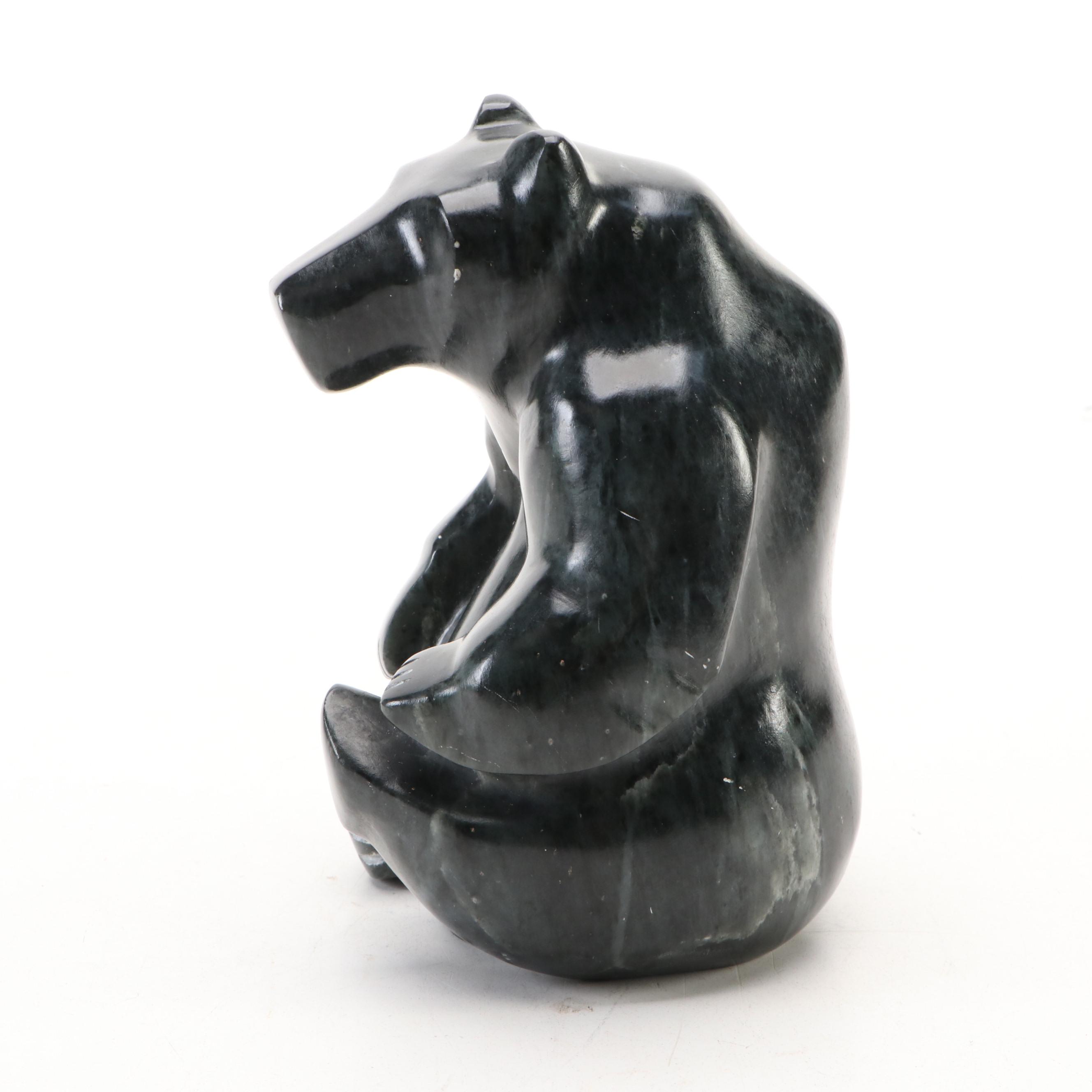 Artist Signed Carved Stone Bear