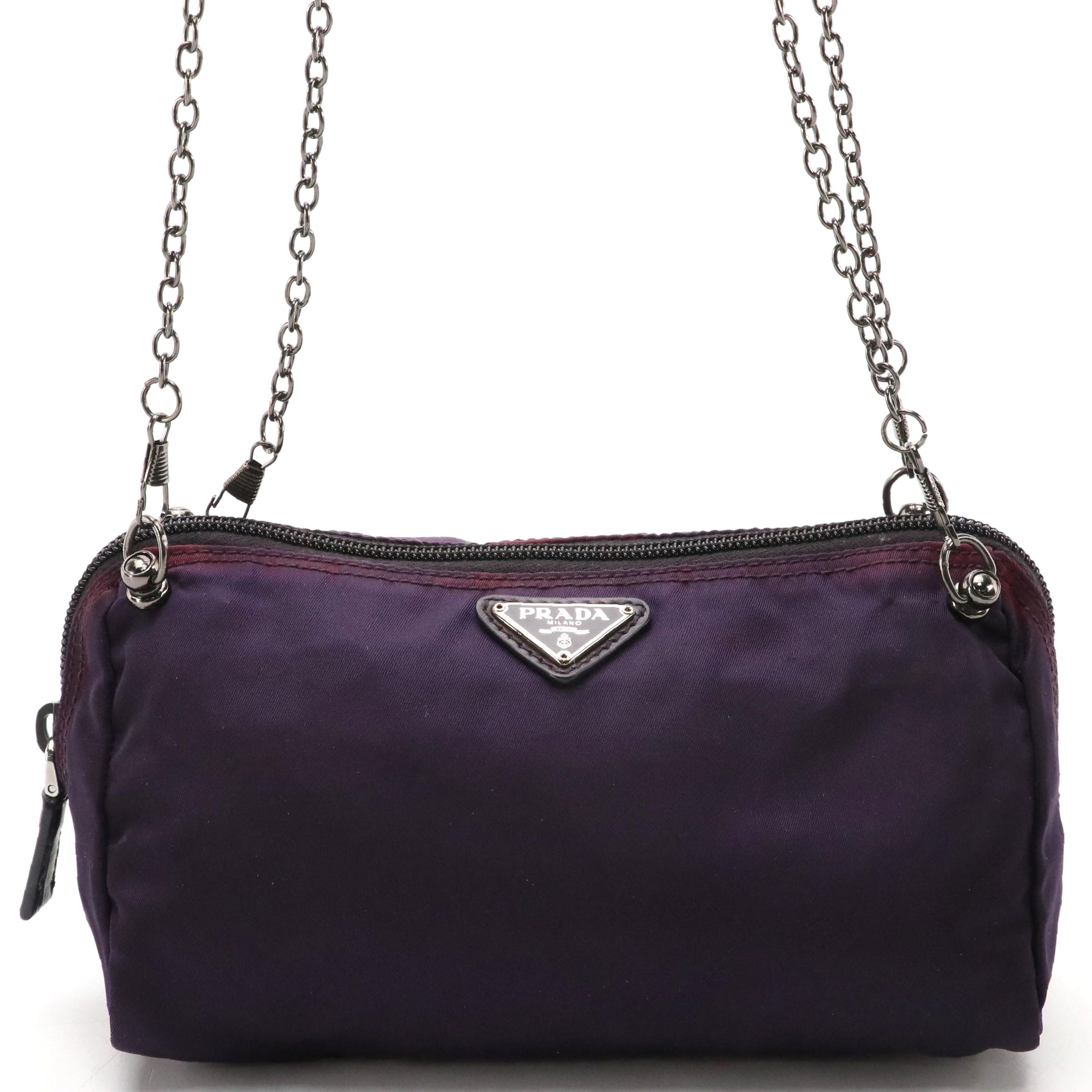 Prada Dark Purple Vela Nylon Chain-Link Strap Pochette Crossbody Bag