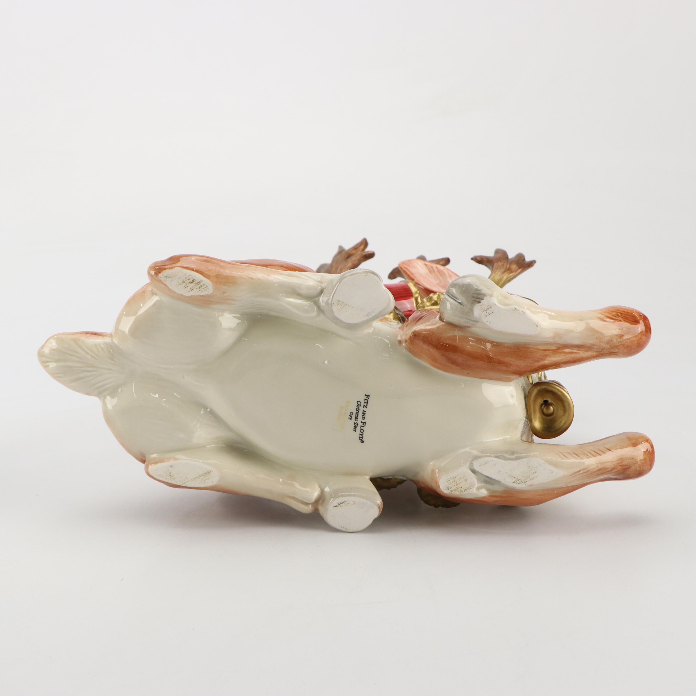 Fitz & Floyd "Christmas Deer" Ceramic Figurine and Lidded Boxes