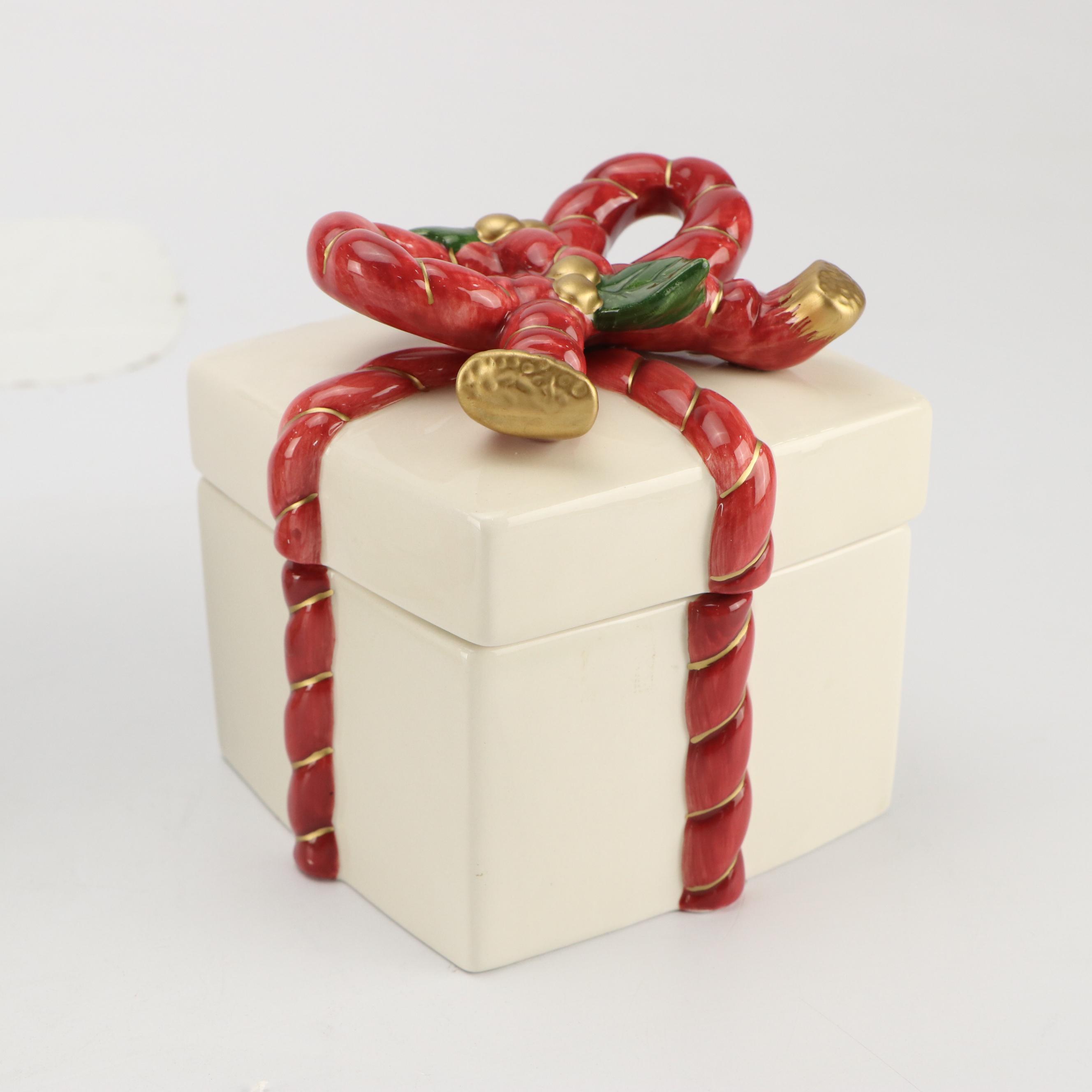 Fitz & Floyd "Christmas Deer" Ceramic Figurine and Lidded Boxes