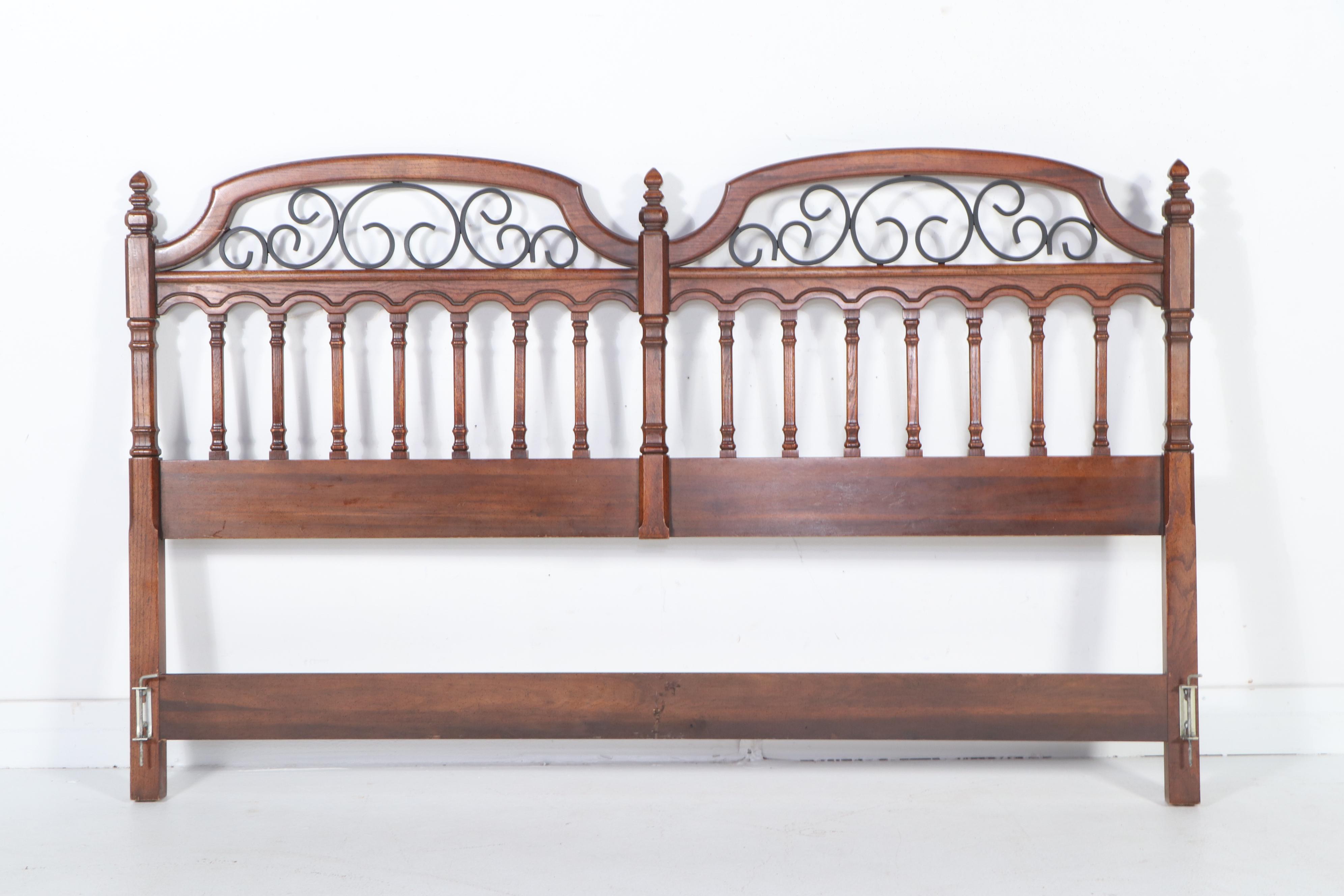 Five Piece Oak Finish Spanish Baroque Style Bedroom Suite, Mid to Late 20th C.
