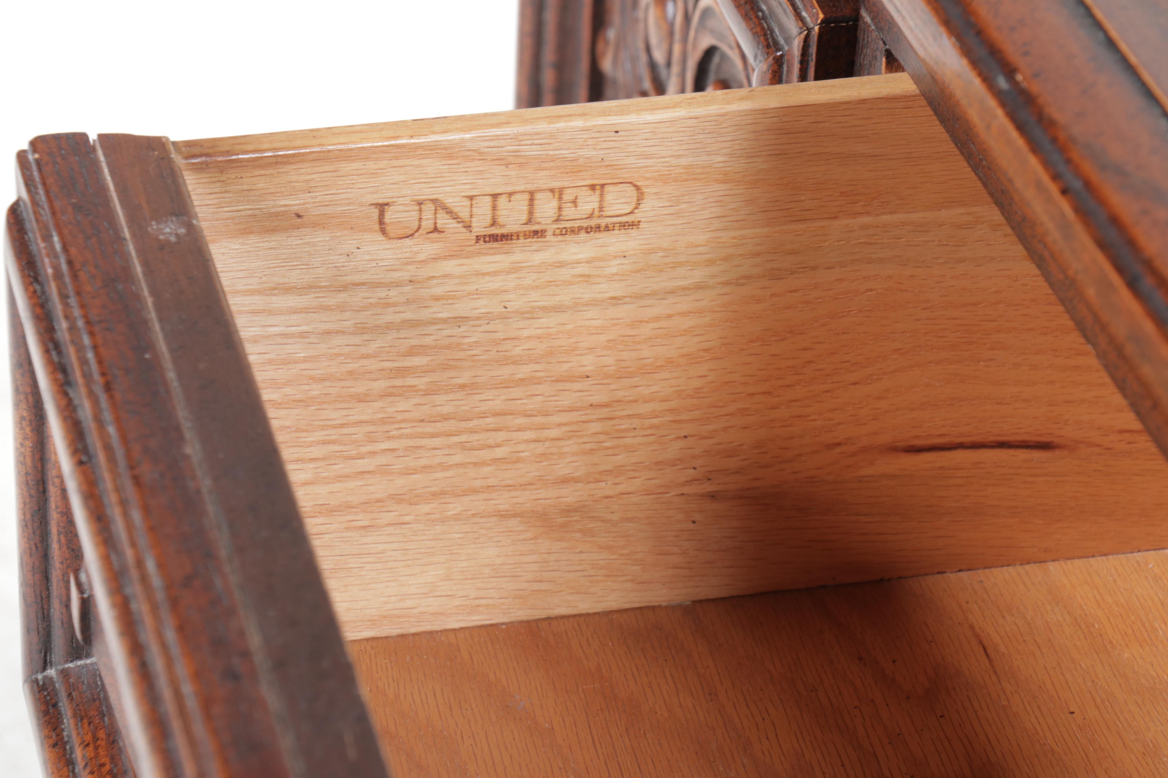 Five Piece Oak Finish Spanish Baroque Style Bedroom Suite, Mid to Late 20th C.