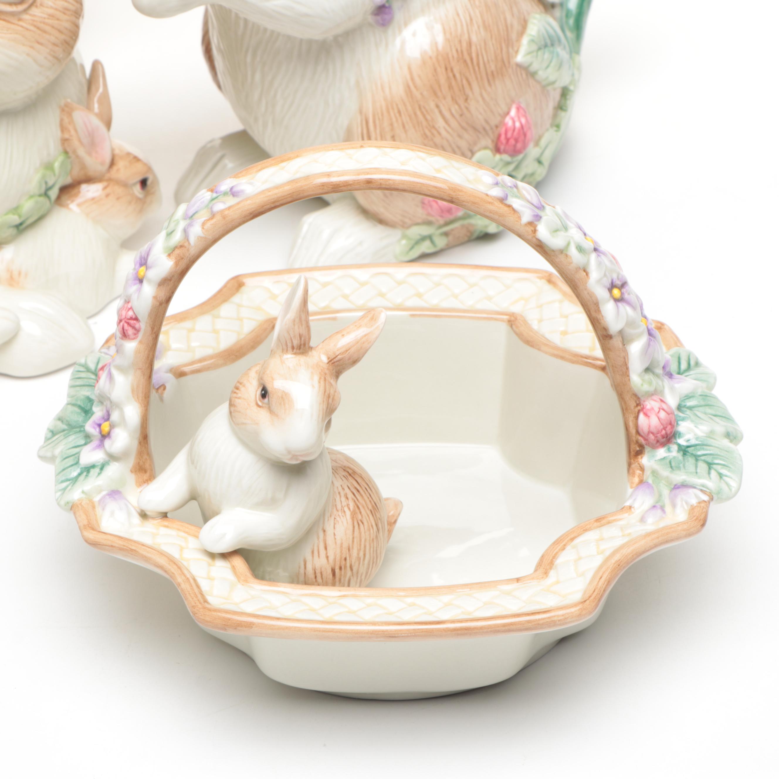 Fitz & Floyd "Botanical Bunny" Ceramic Table Accessories