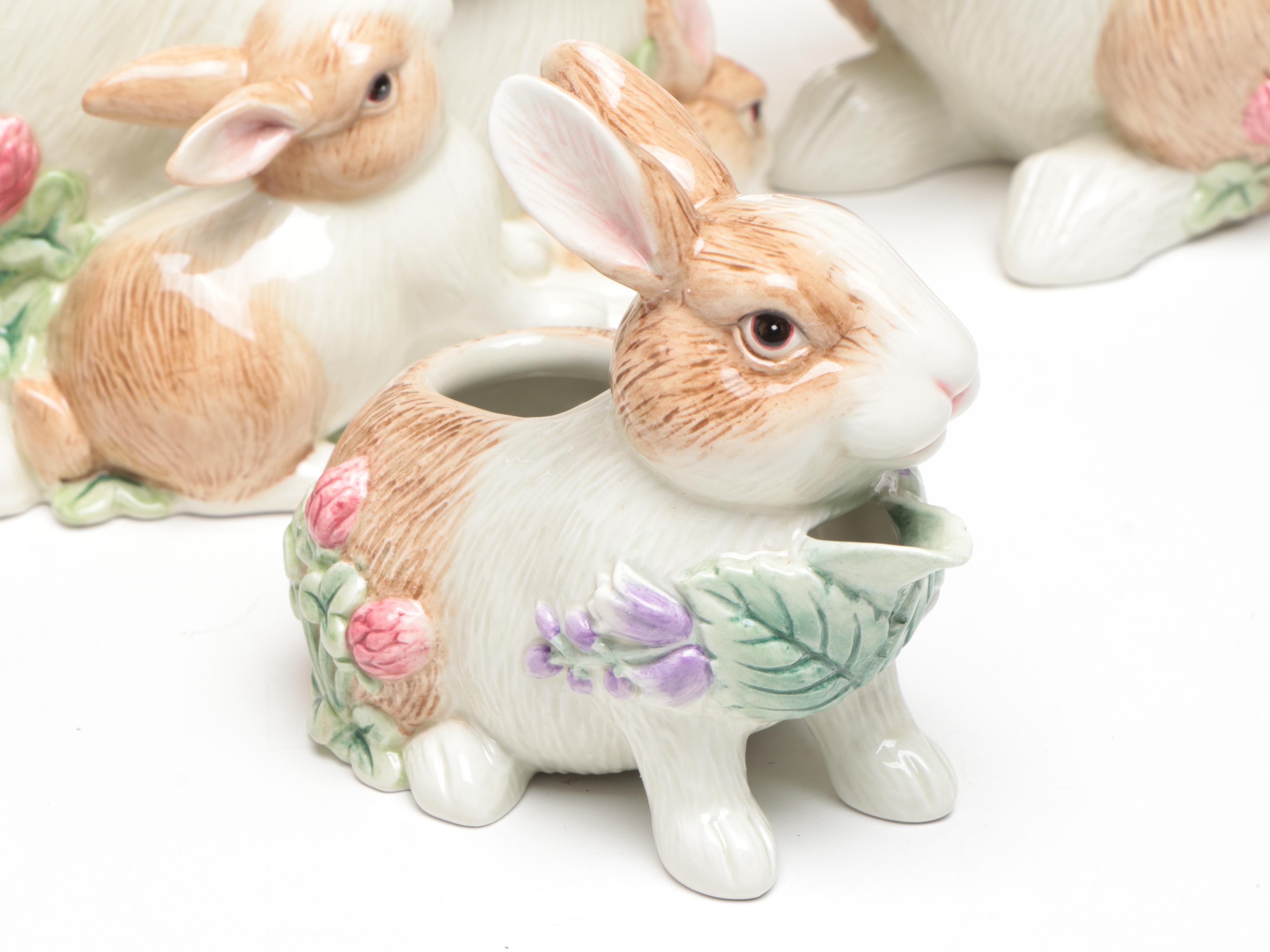 Fitz & Floyd "Botanical Bunny" Ceramic Table Accessories