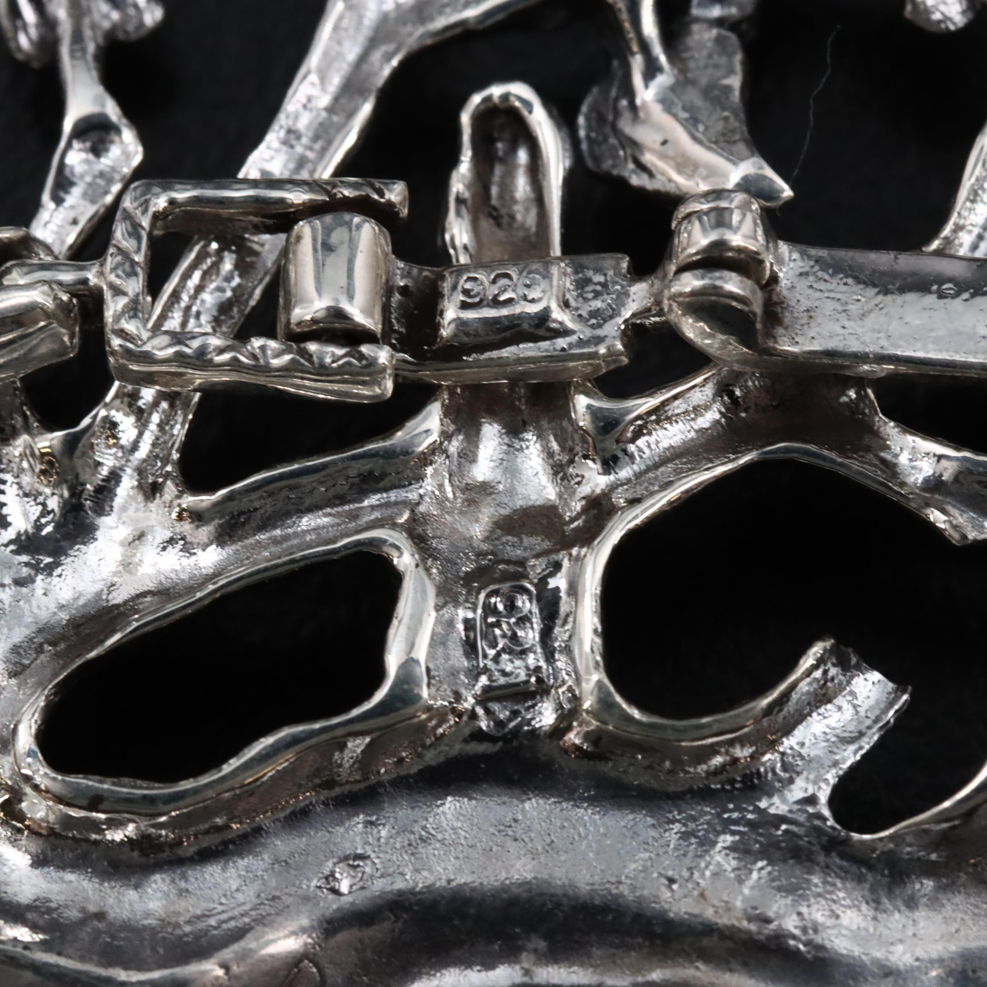 Sterling Emerald, Ruby and Marcasite Jungle Motif Necklace