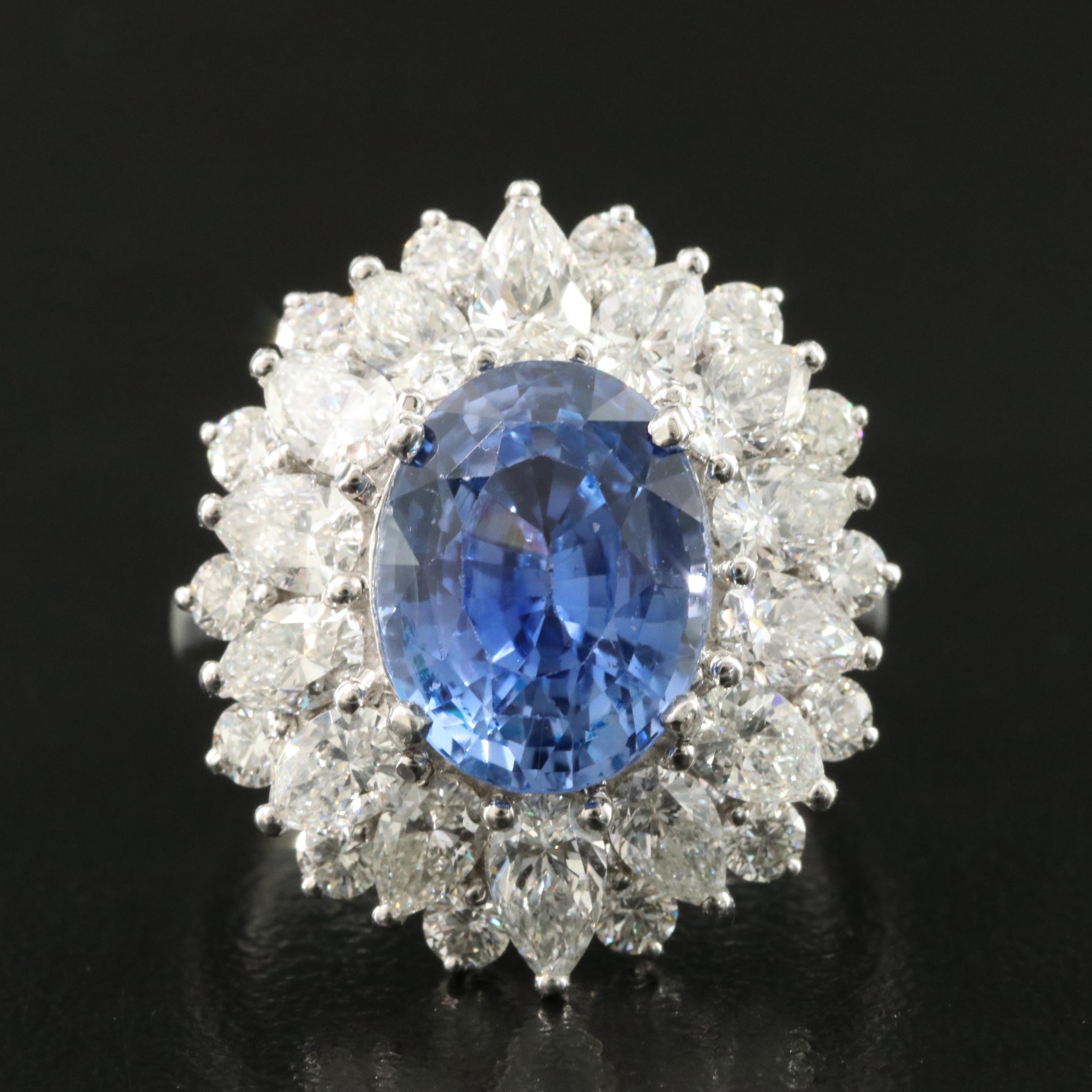 18K 5.55 CT No Heat Ceylon Sapphire and Diamond Ring with AGL Report
