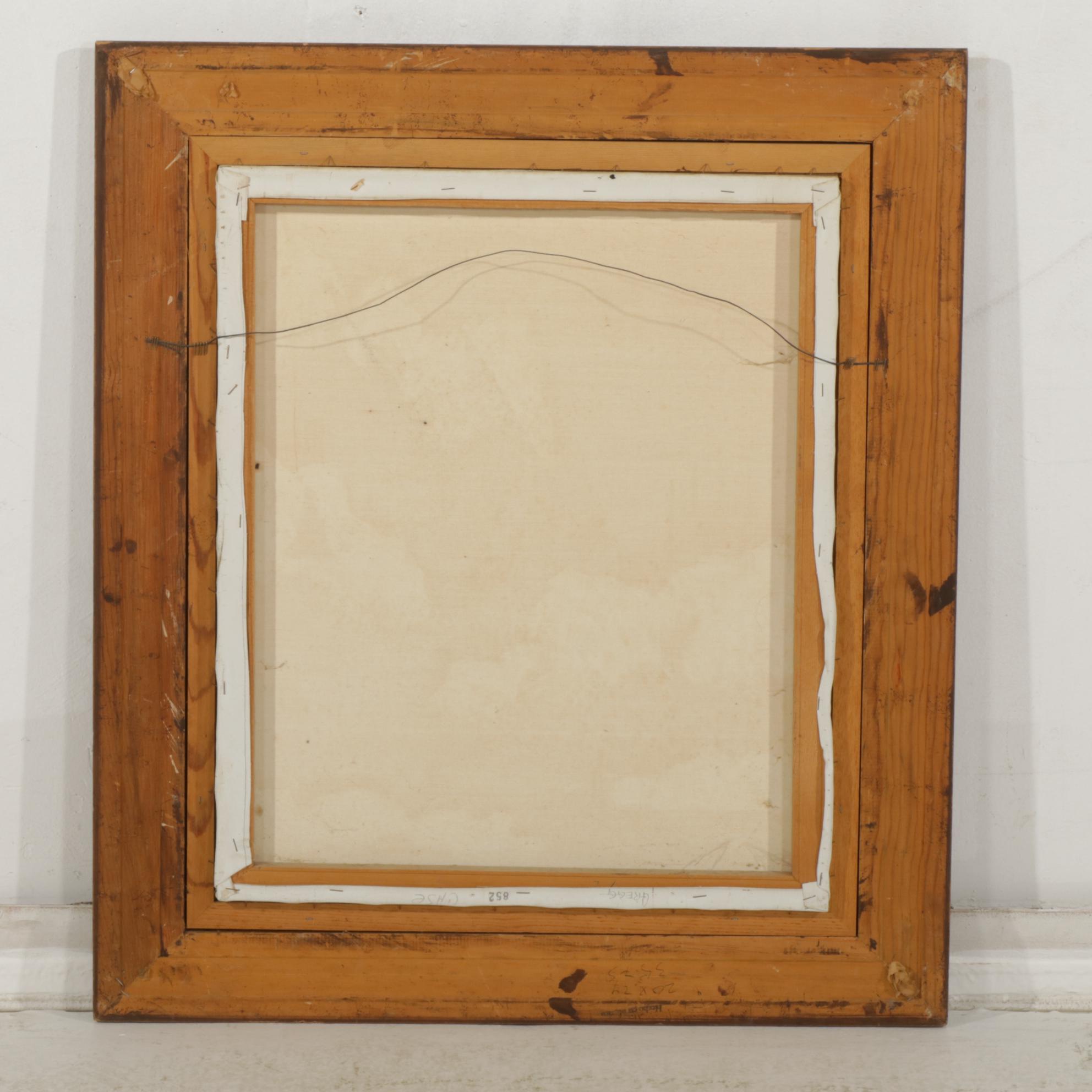 Chen Mao Mountainous Landscape Oil and Horsehair Painting, Mid-20th Century