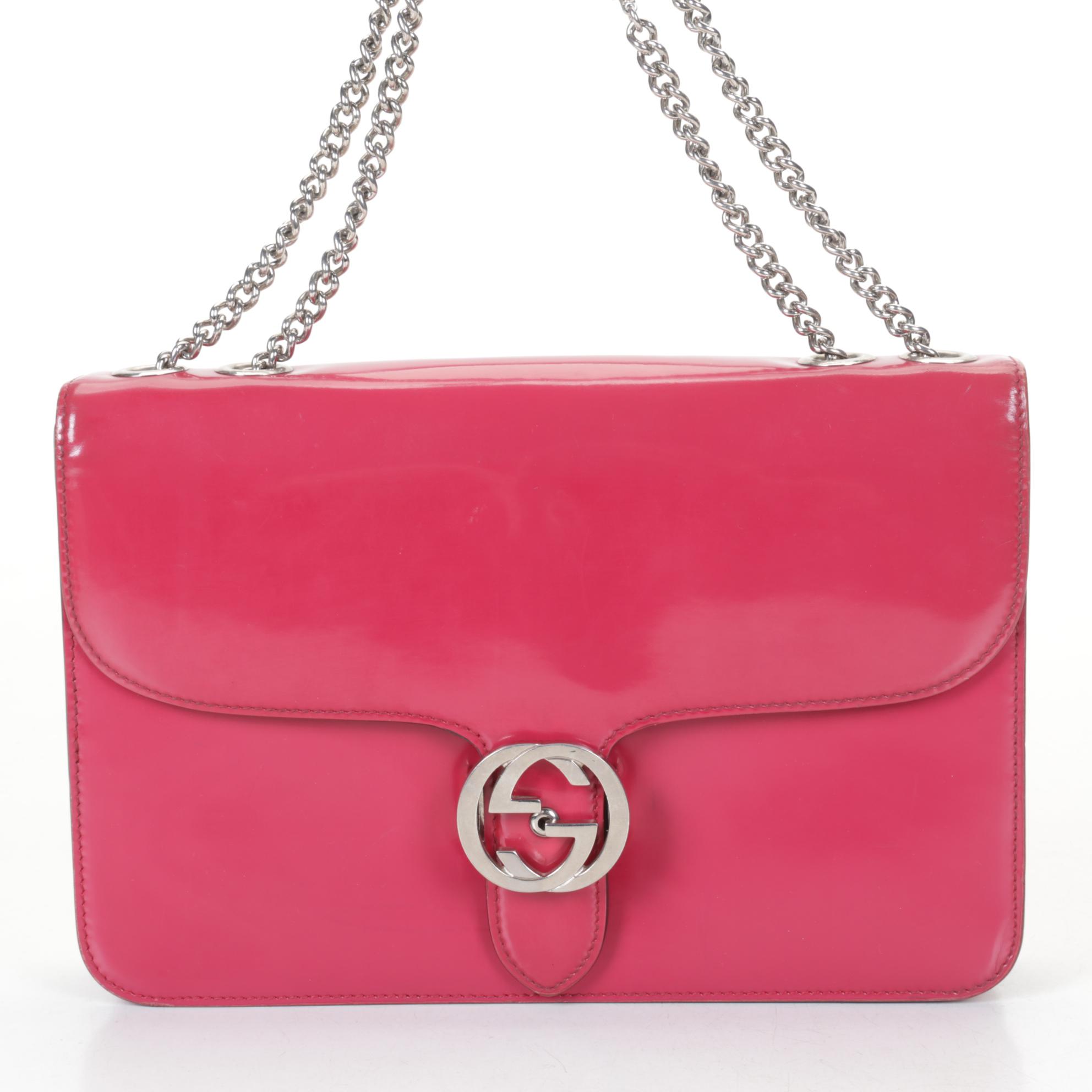 Gucci Interlocking G Chain Shoulder Bag in Petunia Pink Patent Leather