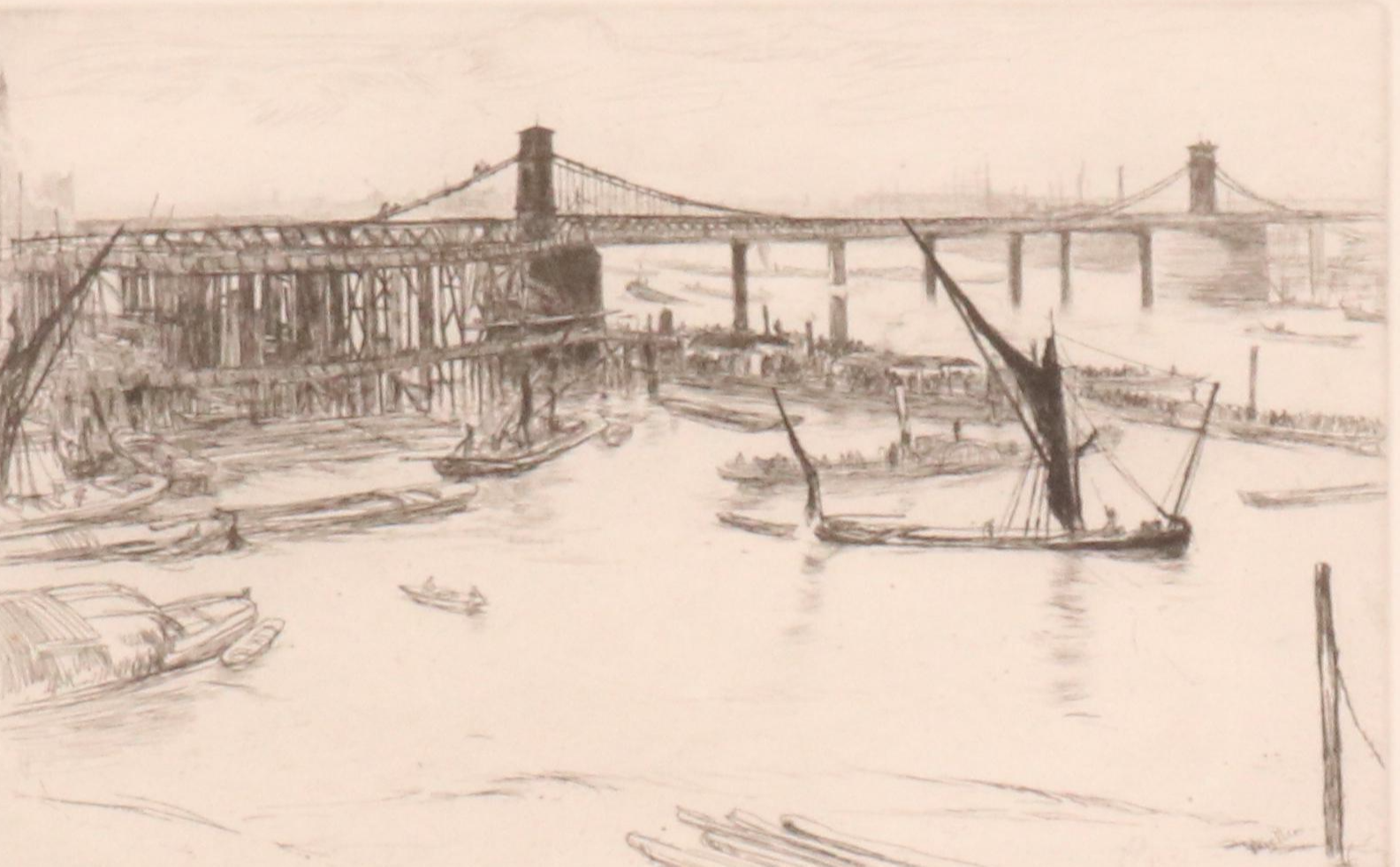 Etching by James McNeil Whistler "Old Hungerford Bridge," 1894