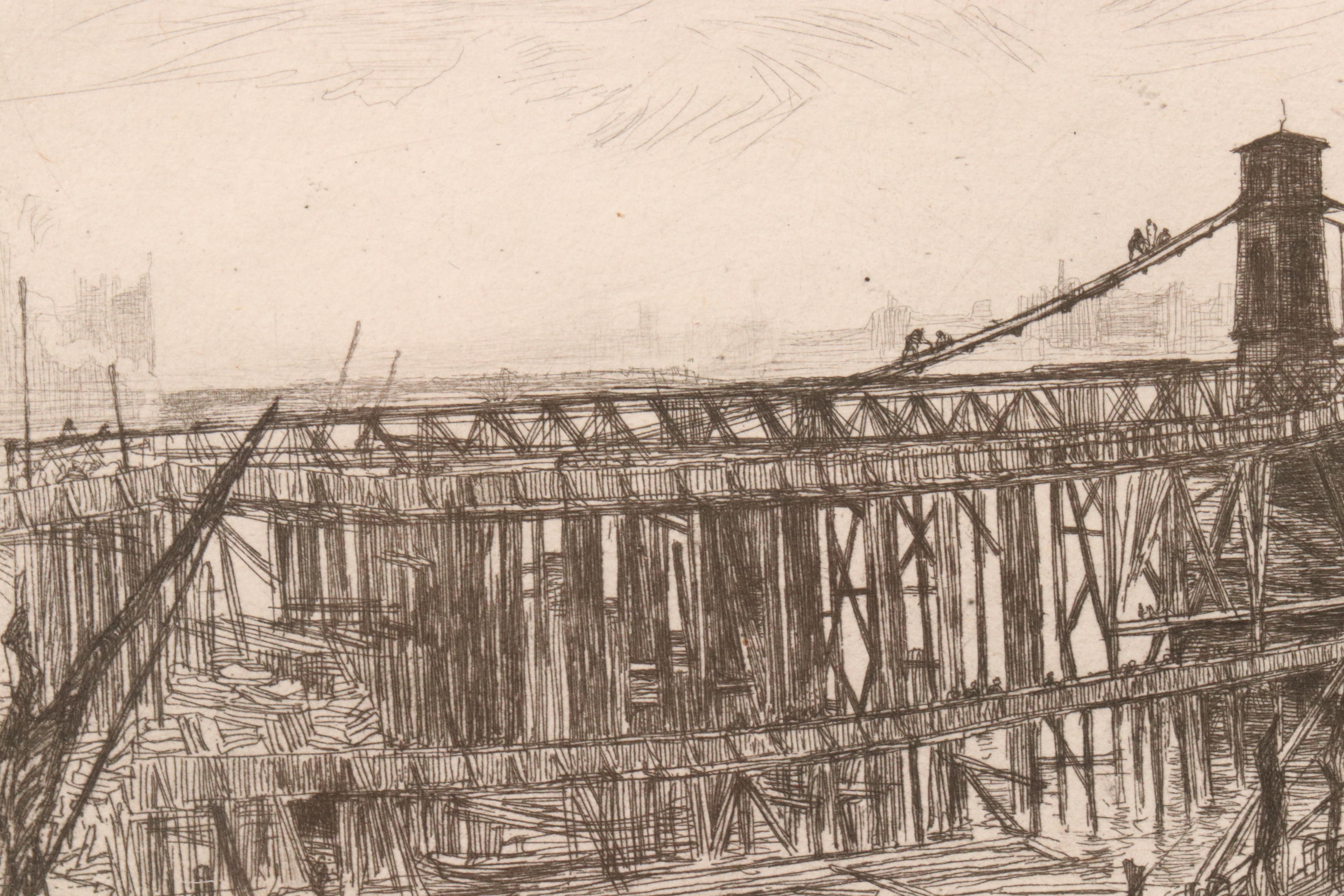 Etching by James McNeil Whistler "Old Hungerford Bridge," 1894