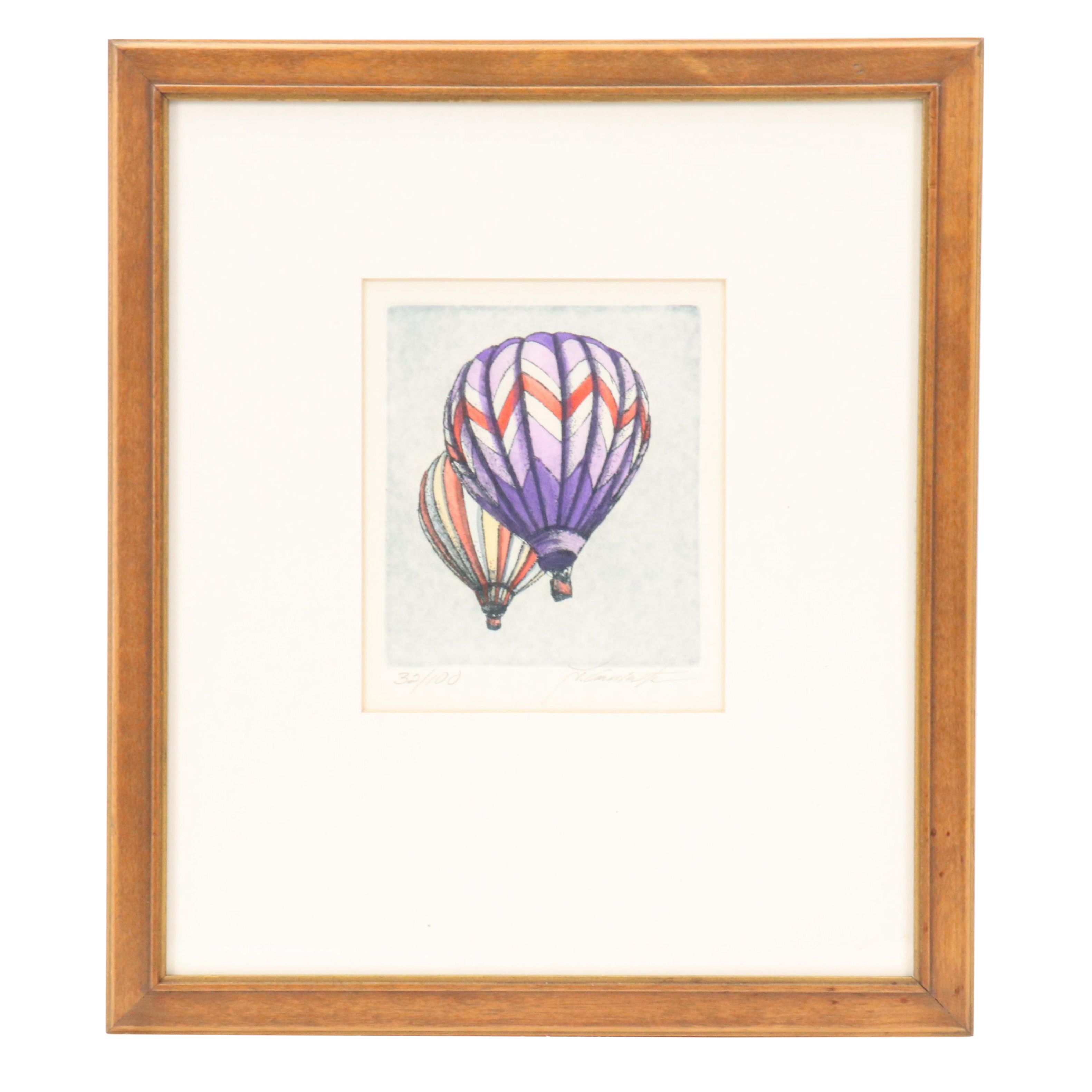 Hand-Colored Etching with Hot Air Balloons