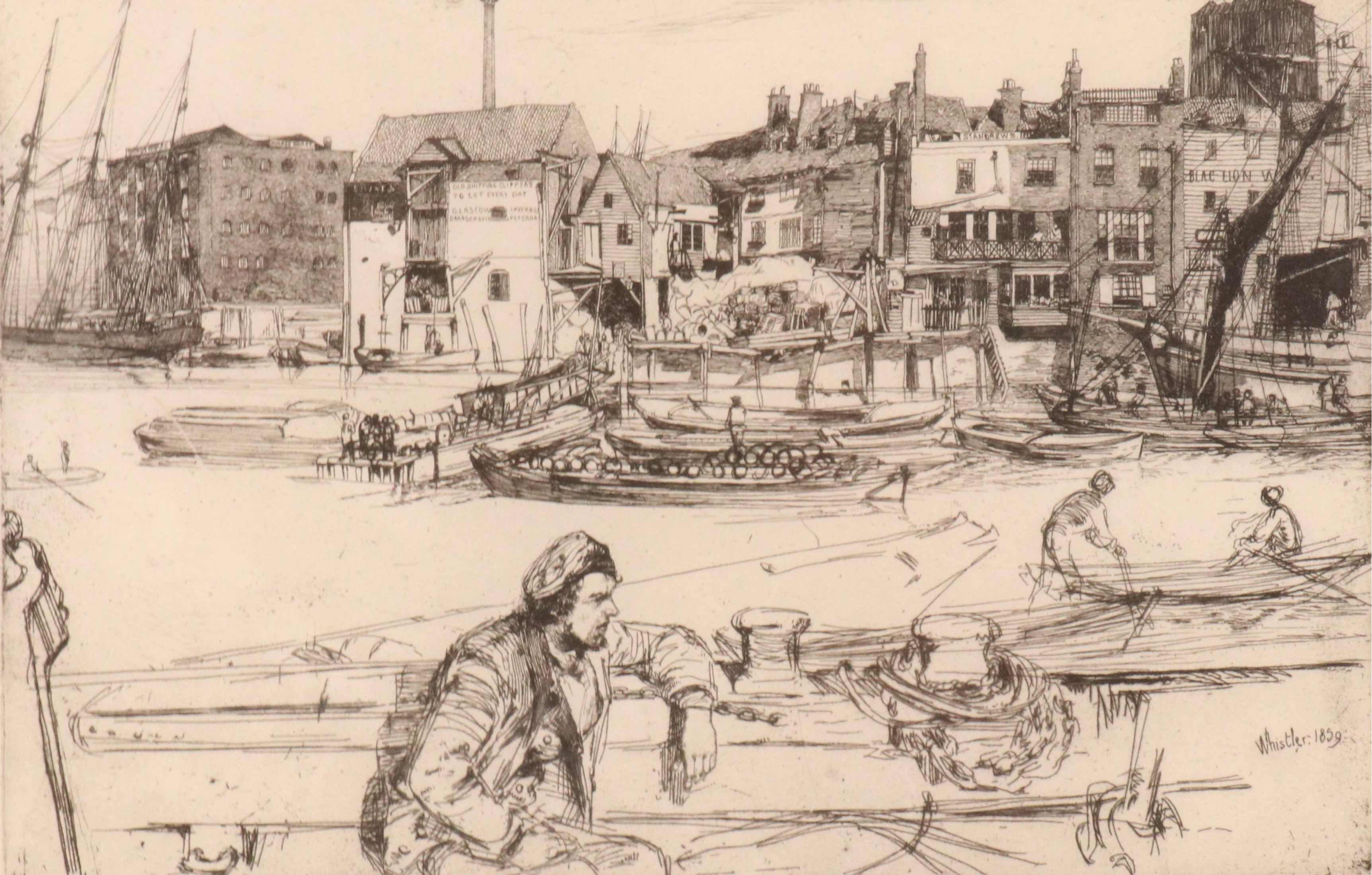 James Abbott McNeill Whistler Etching "Black Lion Wharf," 1859