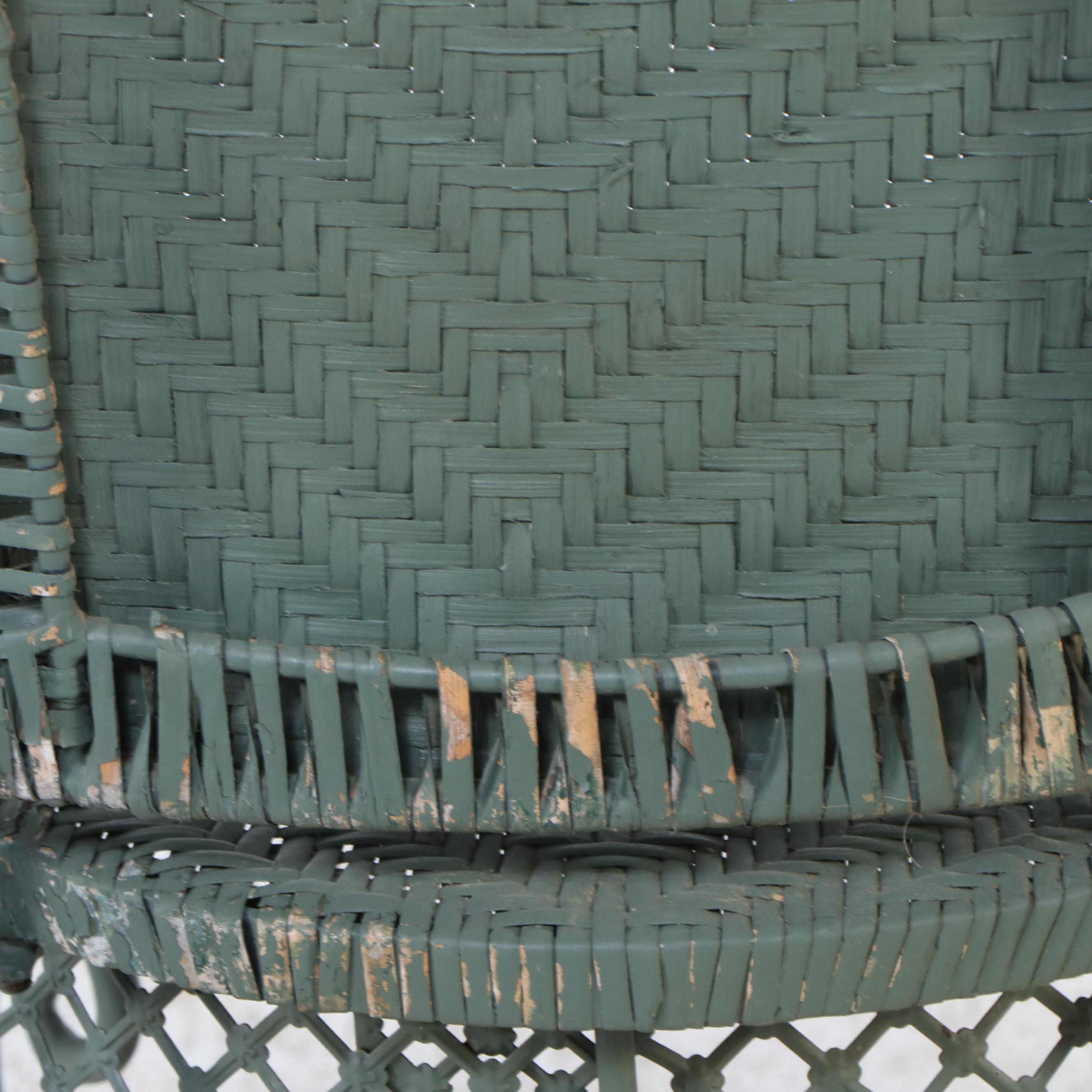 Pair of GreenPainted Wicker and Metal Side Chairs with Plant Stand EBTH