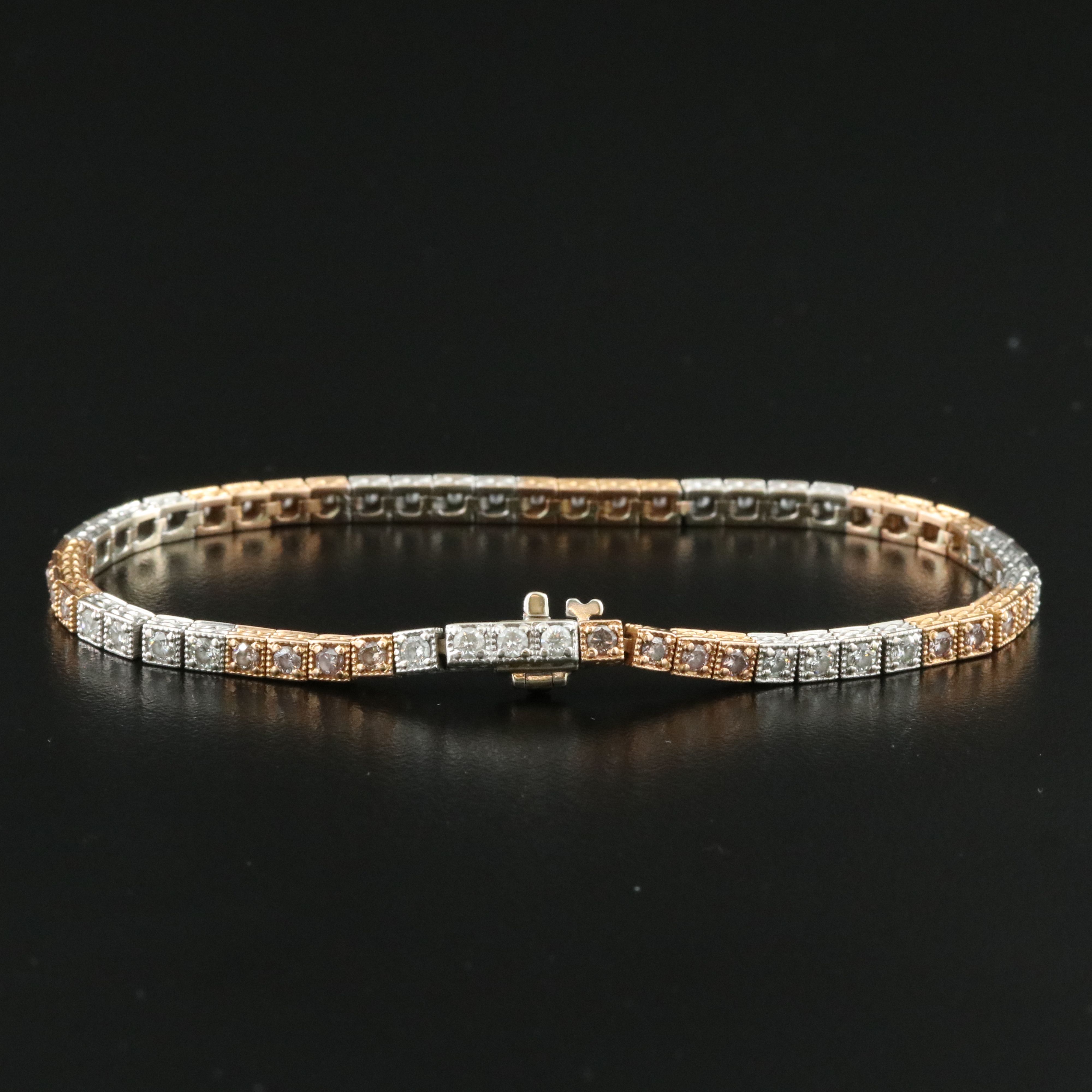 18K 2.79 CTW Diamond Line Bracelet Featuring Fancy Pink