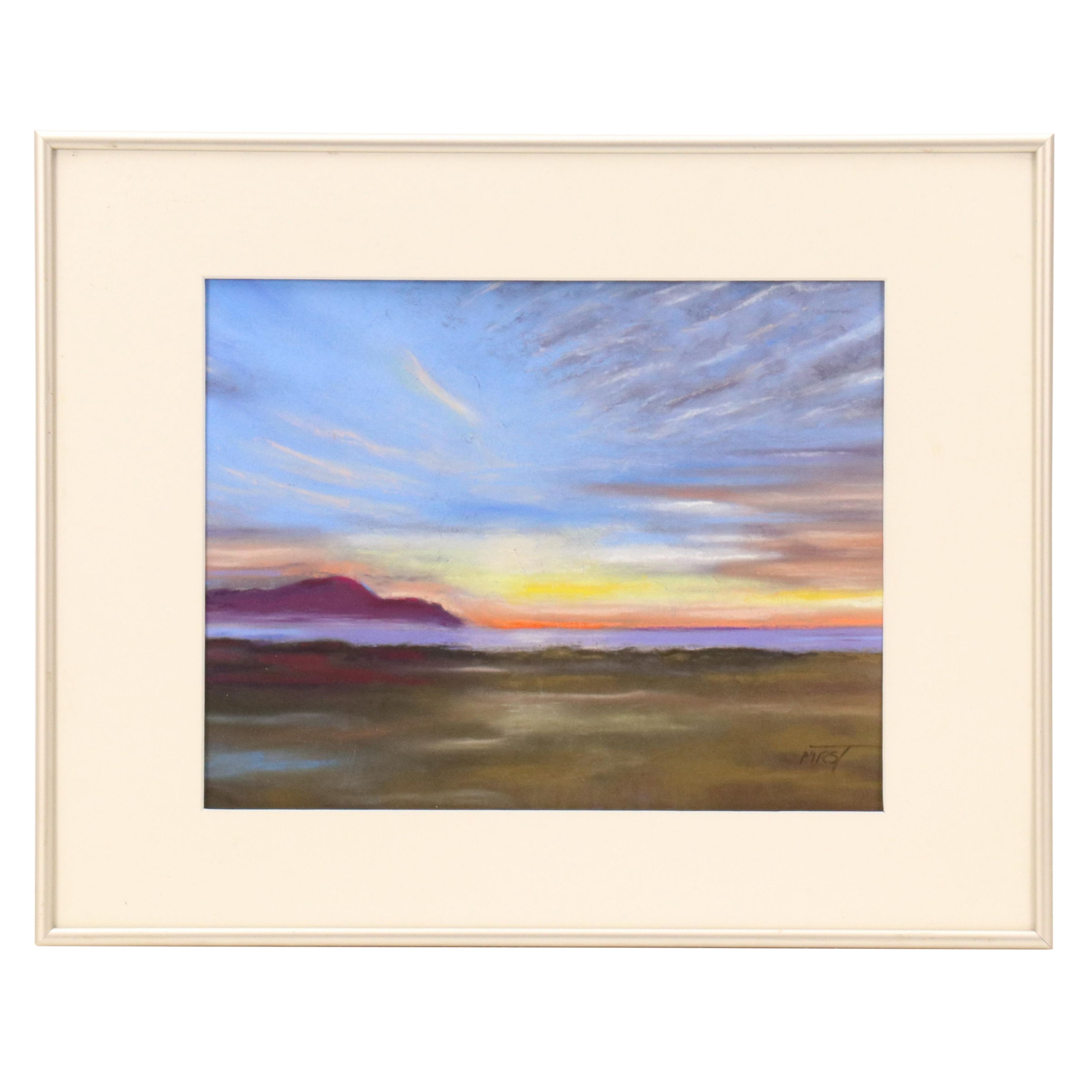 Susan Thomas Chalk Pastel Drawing of Landscape at Daybreak