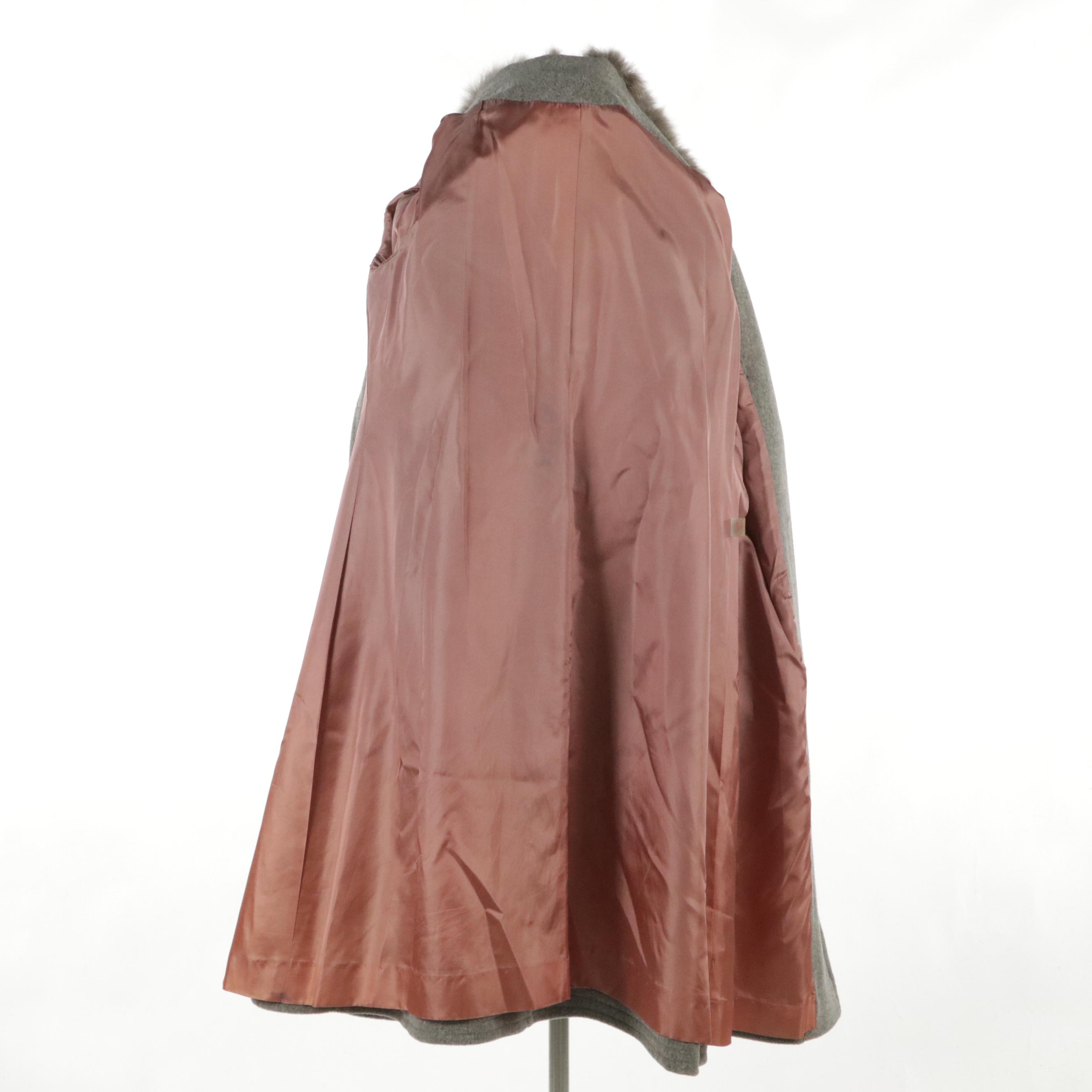 Prime Source Double-Breasted Wool Blend Coat with Rabbit Fur Collar