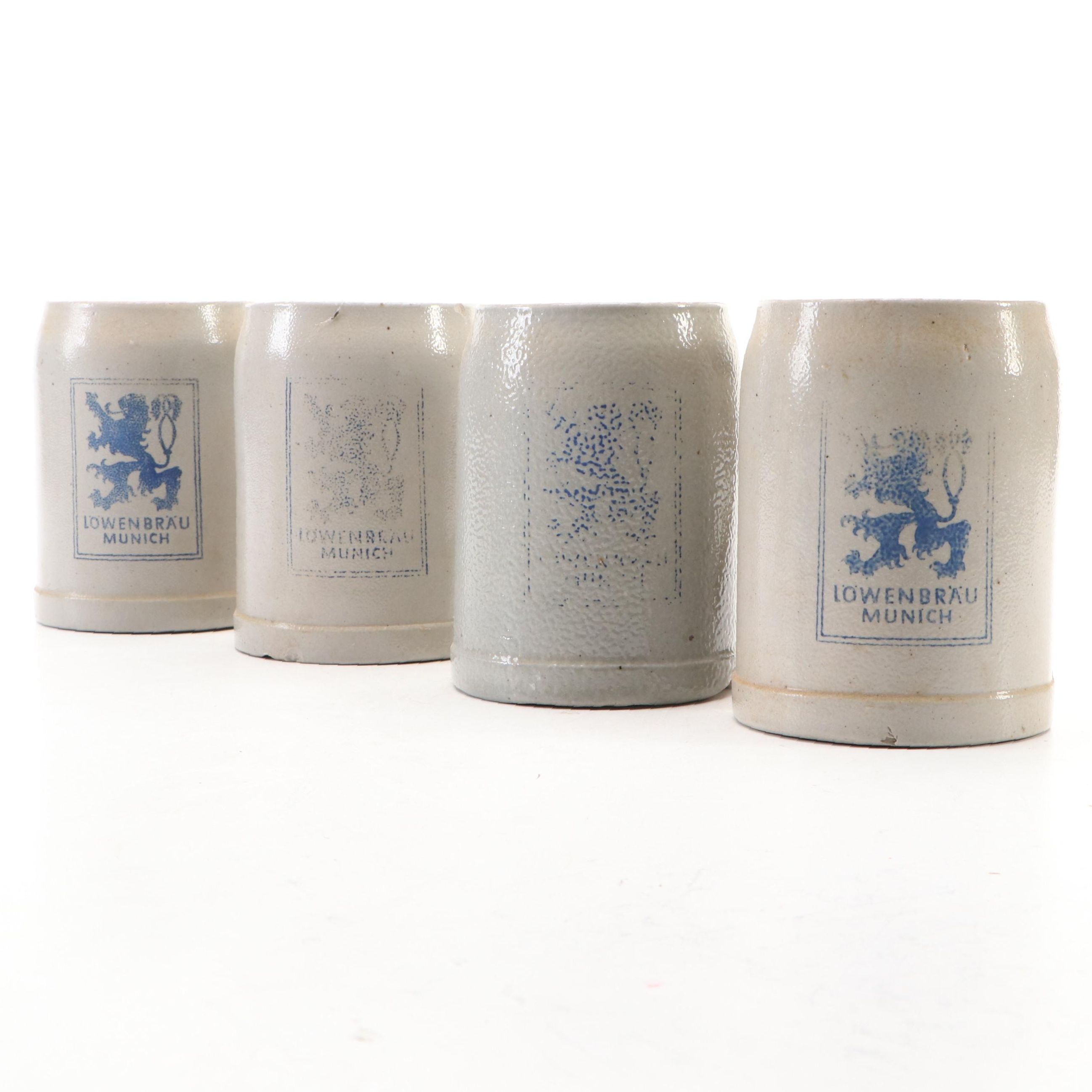 German Löwenbräu 0.5L Stoneware Beer Tankards