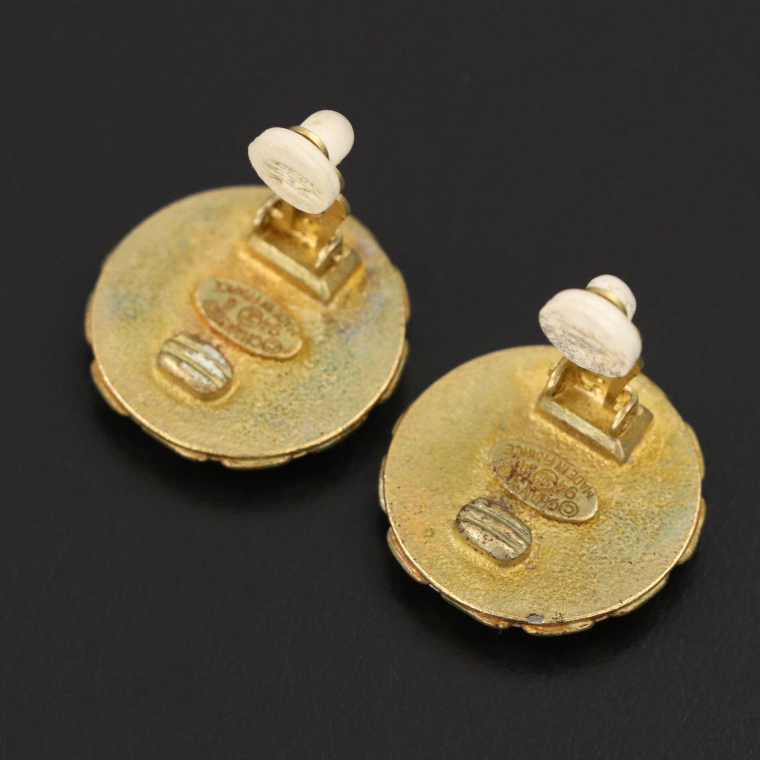 Chanel CC Enamel Chain Trim Clip Earrings