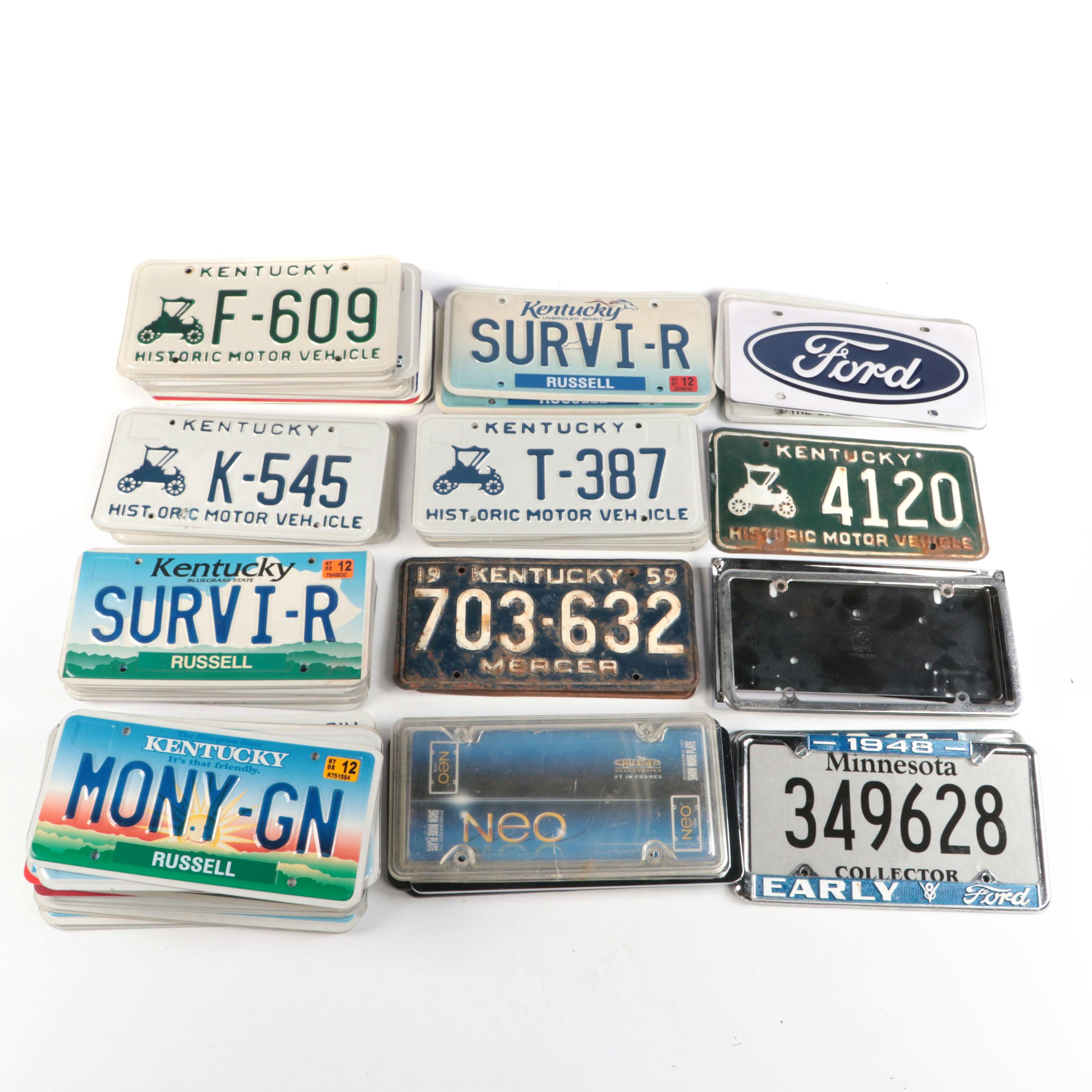 Kentucky, Pennsylvania, Texas and Other License Plates with Frames